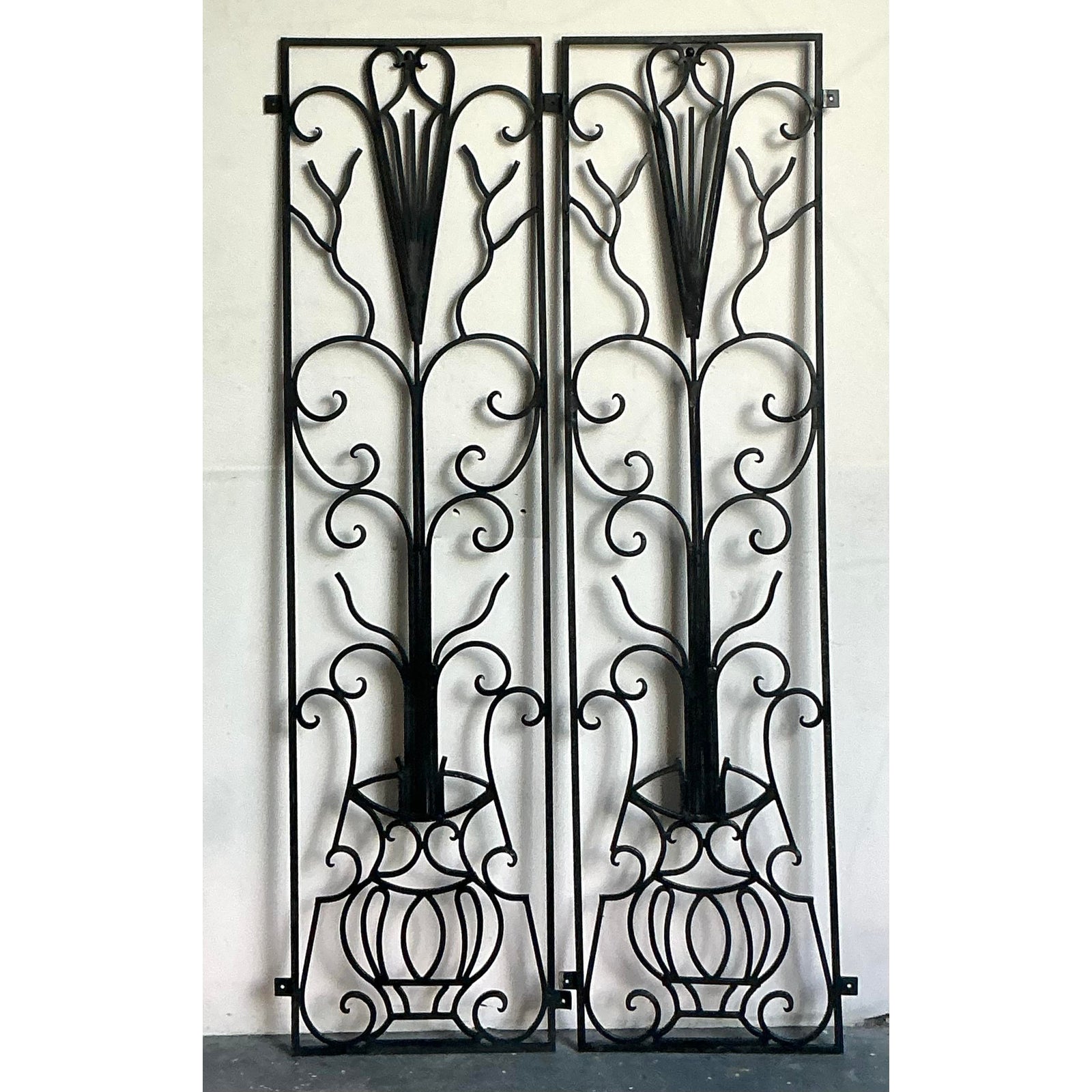 Vintage Deco Wrought Iron Panels - A Pair - Top view