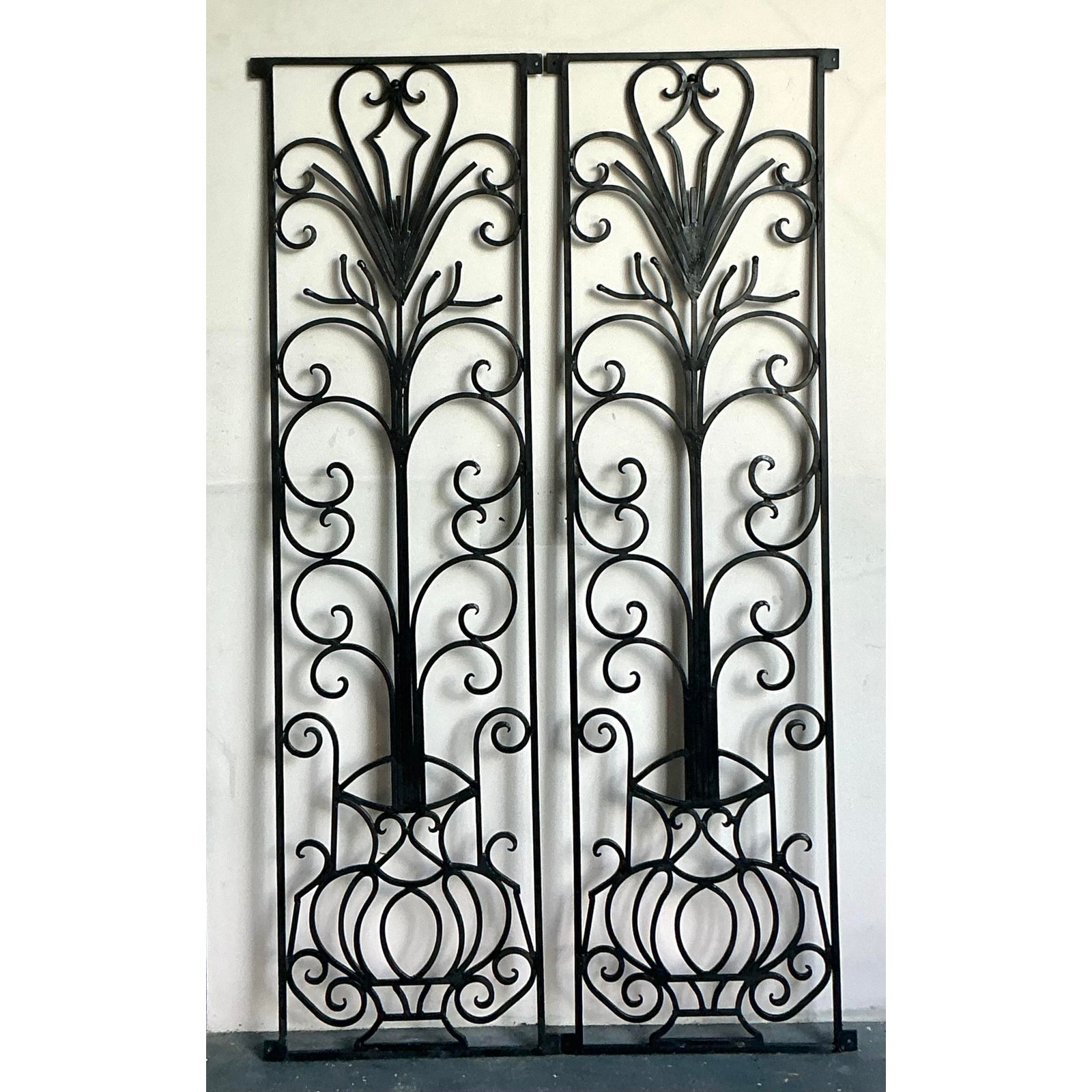 Vintage Deco Wrought Iron Panels - a Pair - Back view