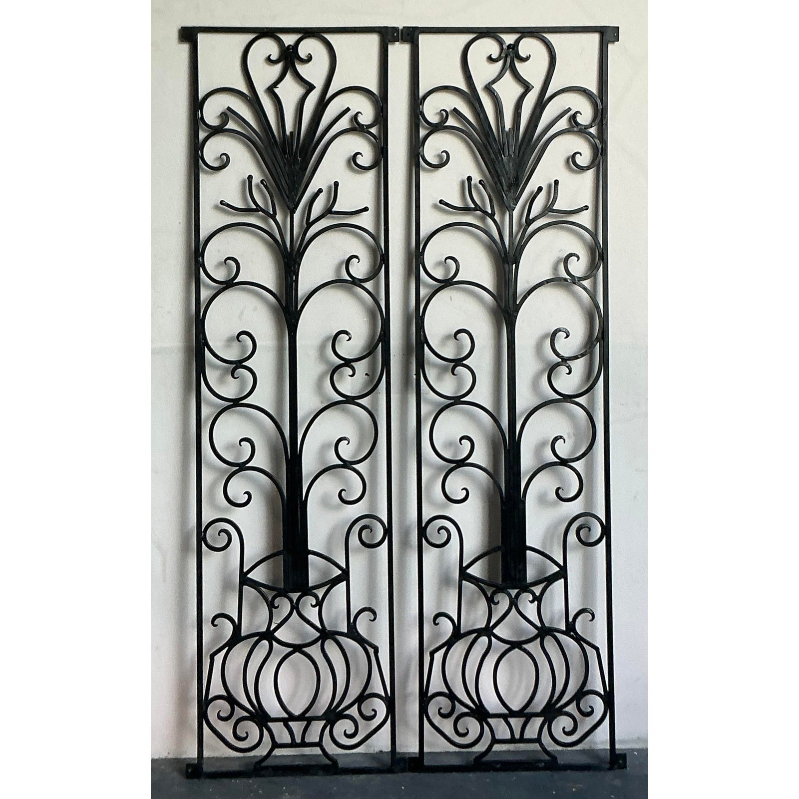 Vintage Deco Wrought Iron Panels - a Pair - Top view