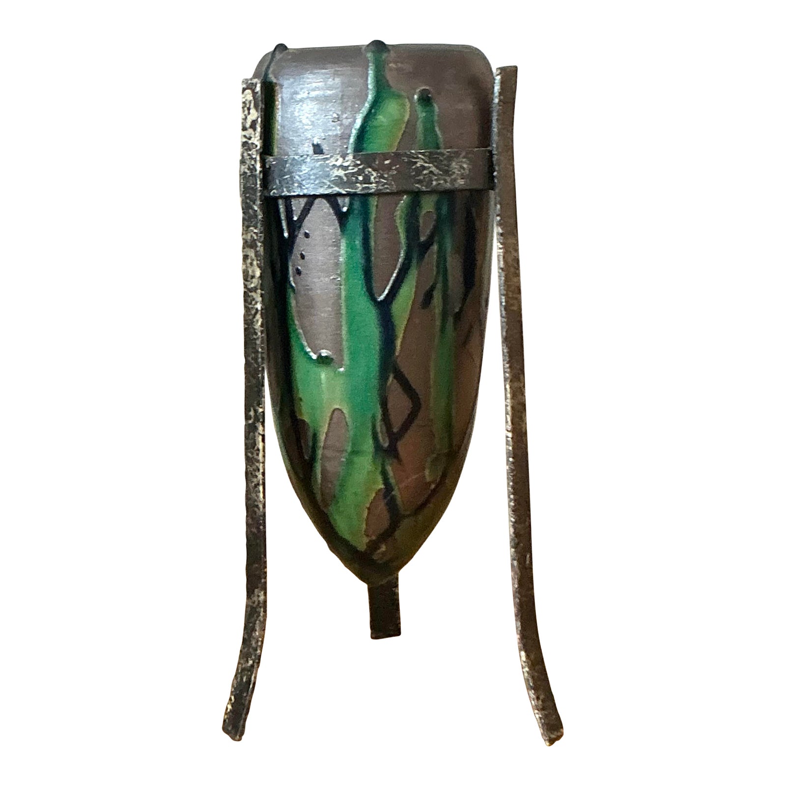 Vintage Boho Drip Glaze Vase in Stand