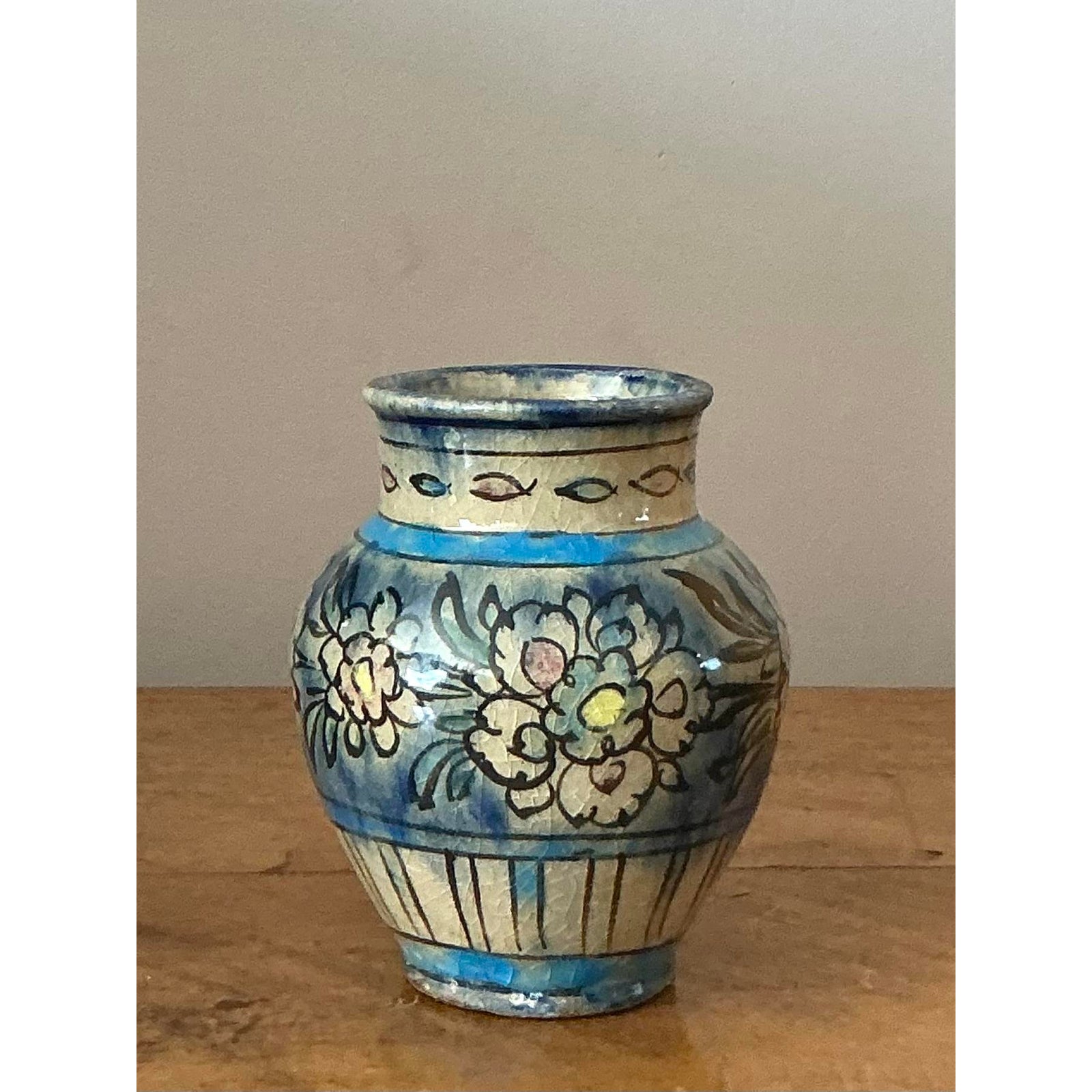 Vintage Boho Crackle Glaze Vase - Top view