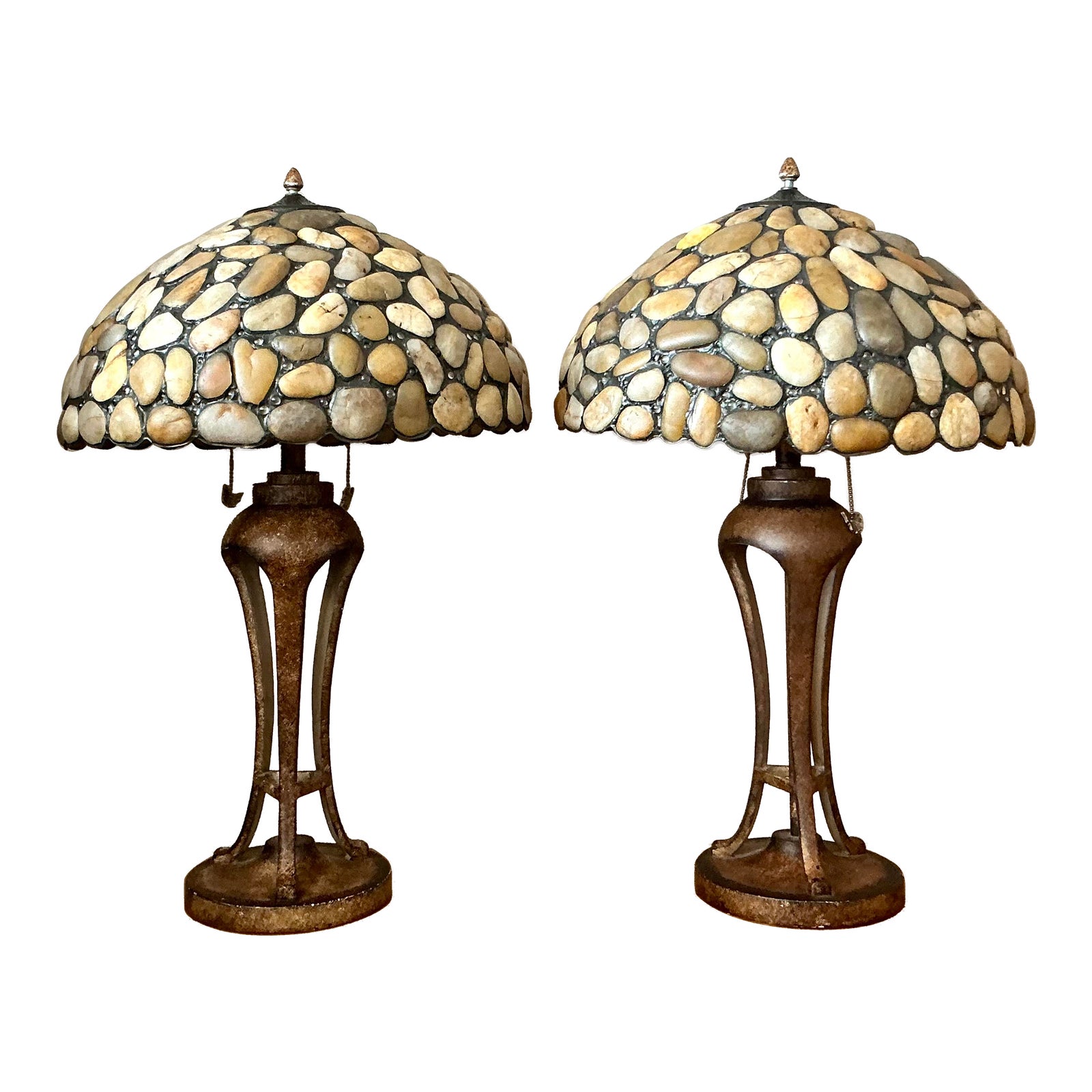 Vintage Boho Sliced Stone Lamps - A Pair