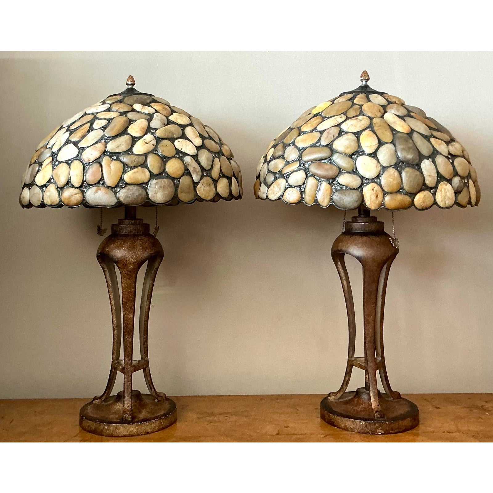 Vintage Boho Sliced Stone Lamps - A Pair - Detail view