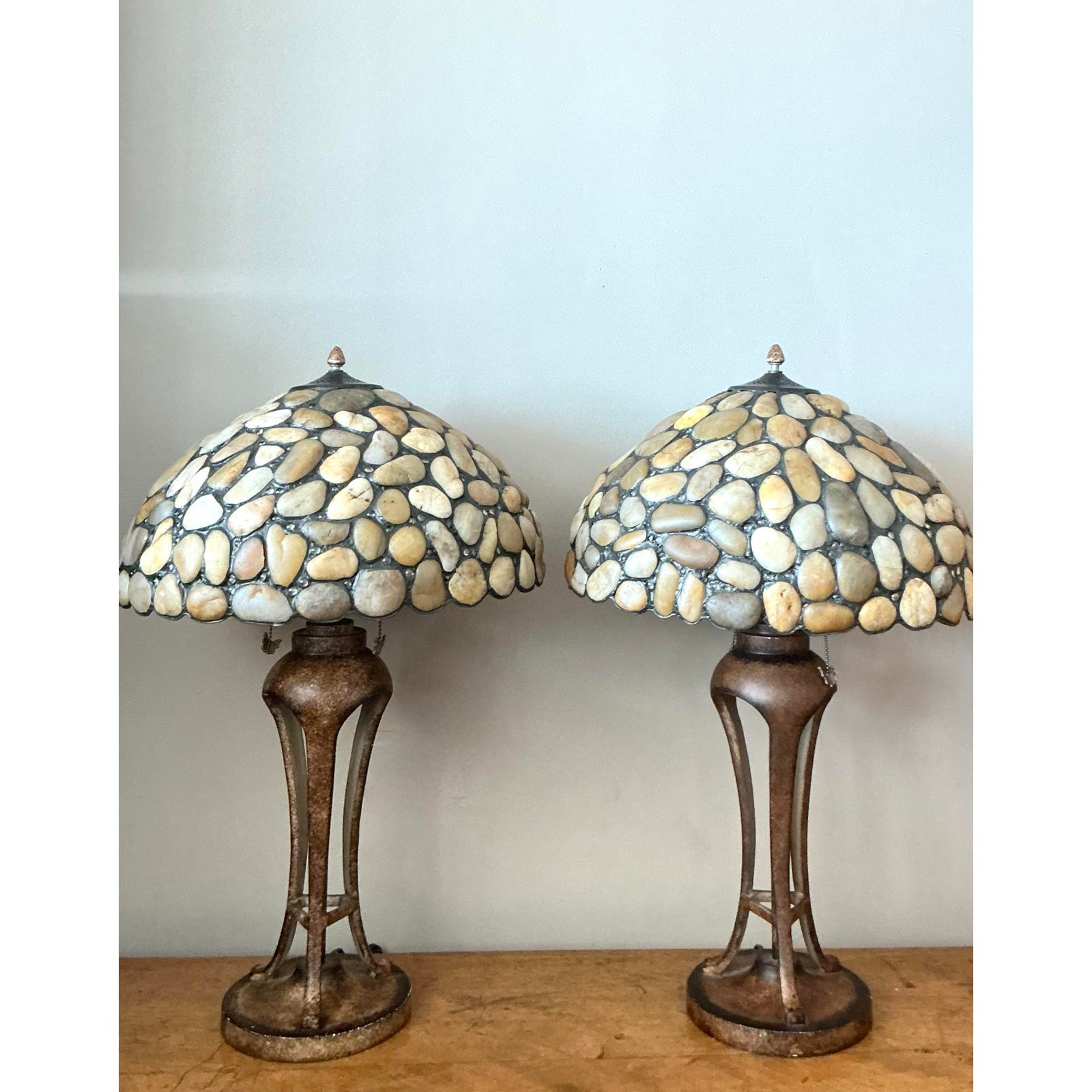 Vintage Boho Sliced Stone Lamps - A Pair - Side view