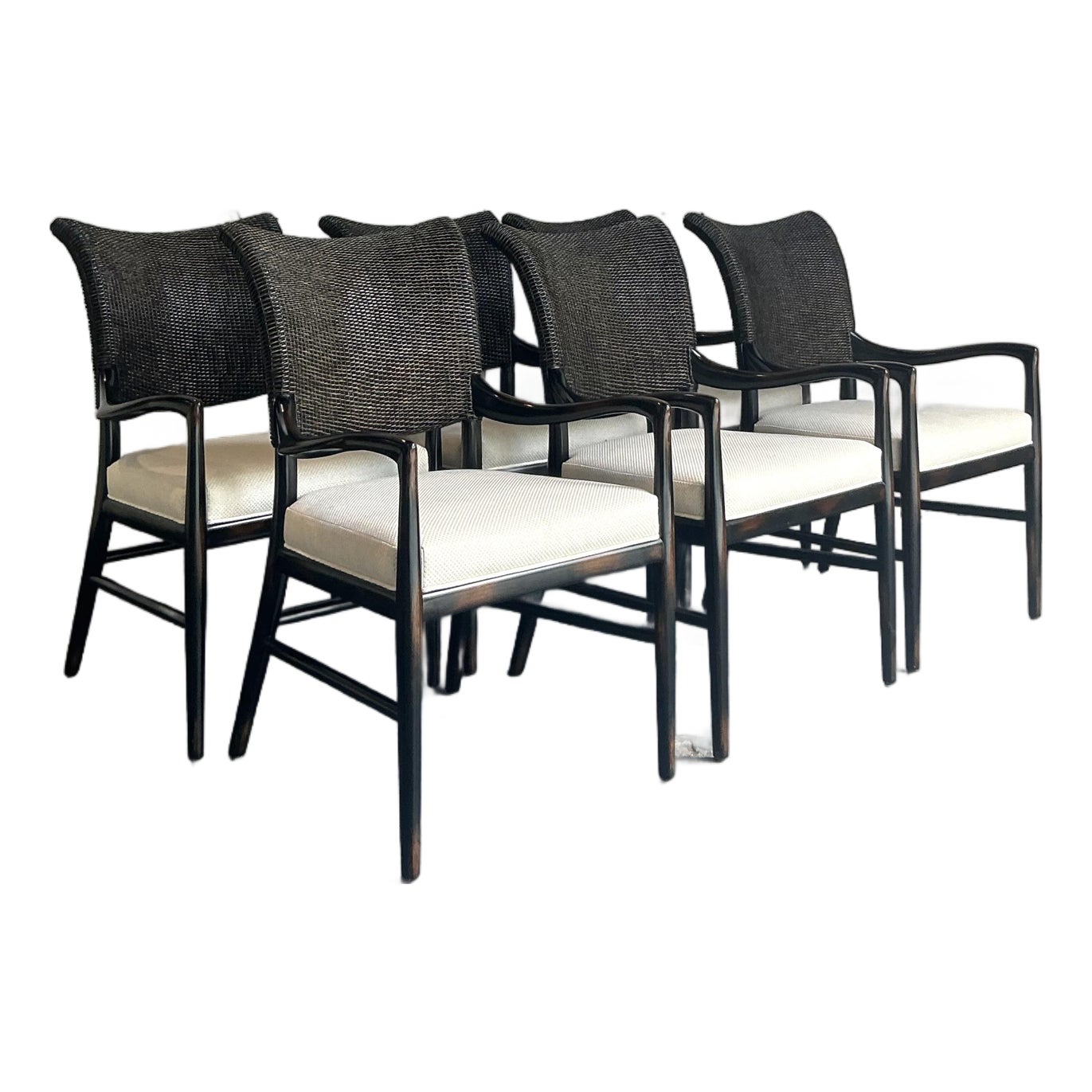 Vintage Boho Palecek “Catalina Cane” Arm Chairs - Set of 6
