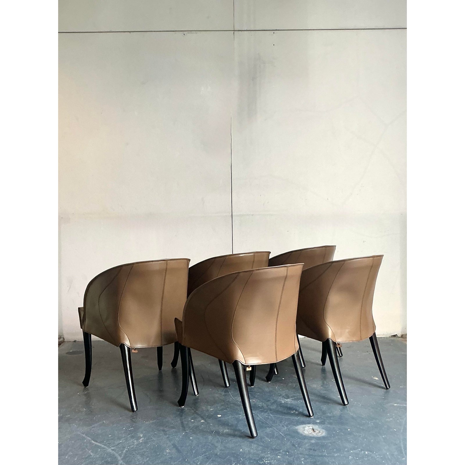 Vintage Italian Georgetti Leather Dining Chairs - Set of 5 - Side view