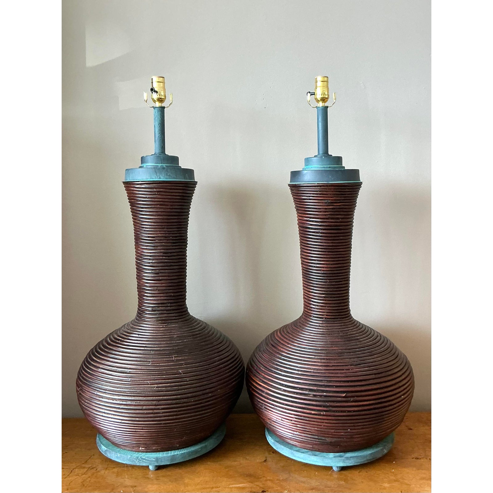 Vintage Coastal Coiled Pencil Reed - A Pair - Detail view