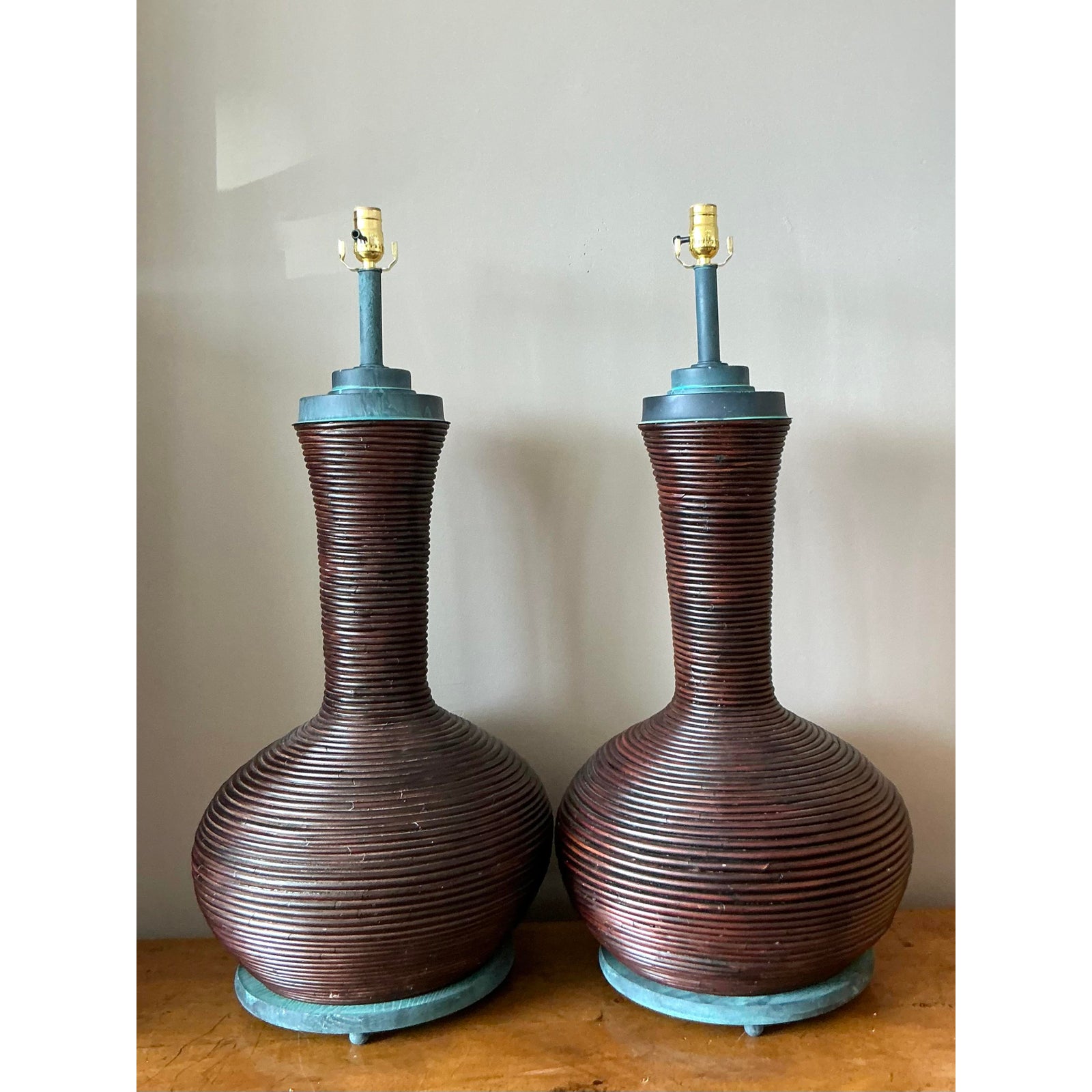 Vintage Coastal Coiled Pencil Reed - A Pair - Side view