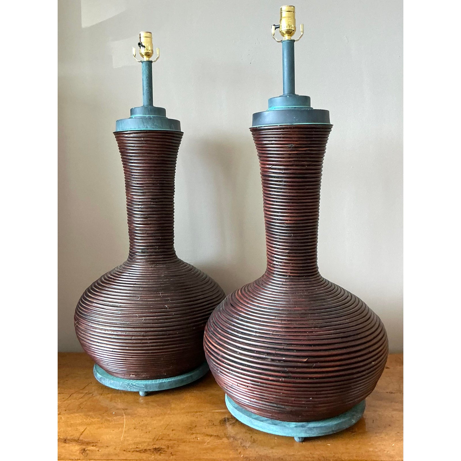 Vintage Coastal Coiled Pencil Reed - A Pair - Back view