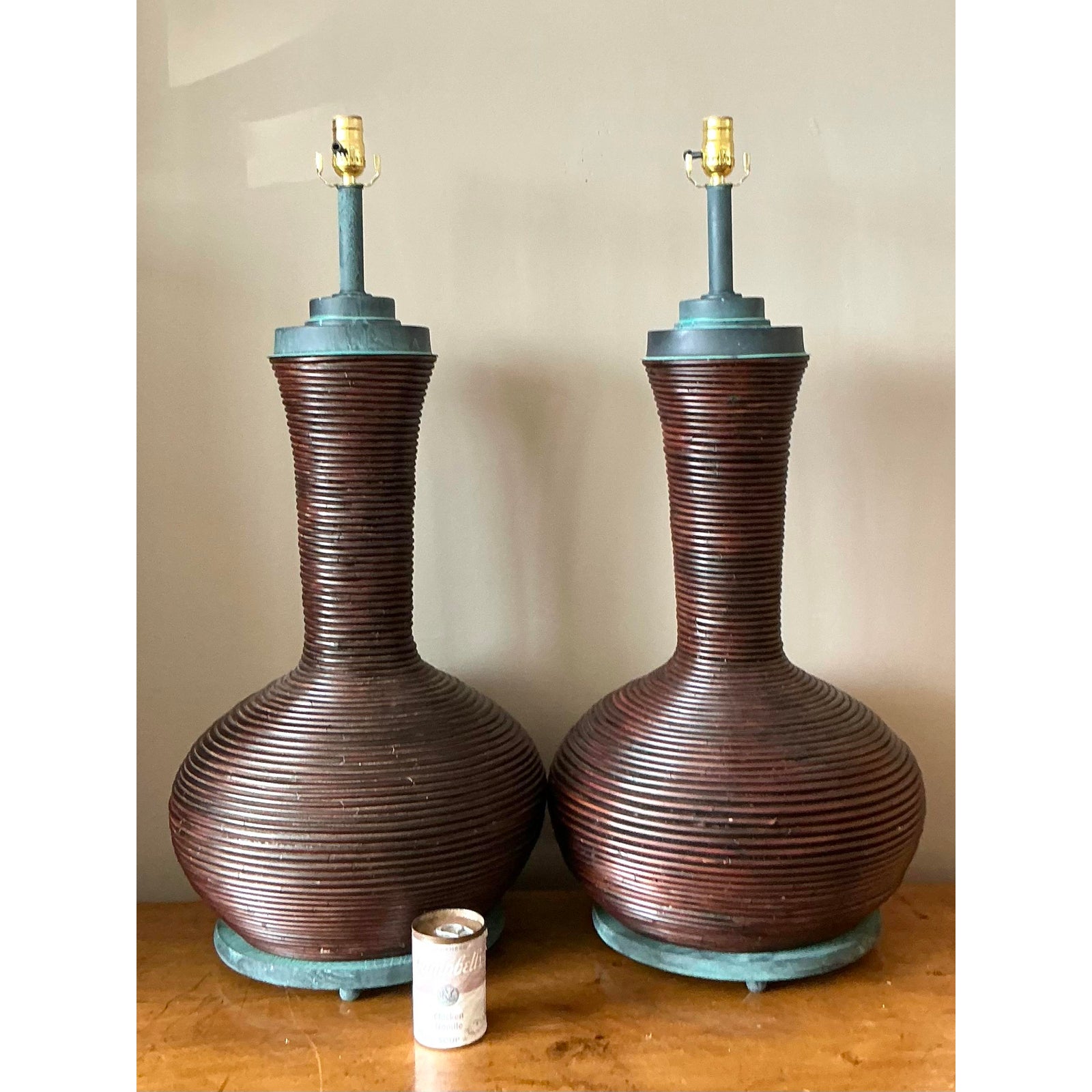 Vintage Coastal Coiled Pencil Reed - A Pair - Top view