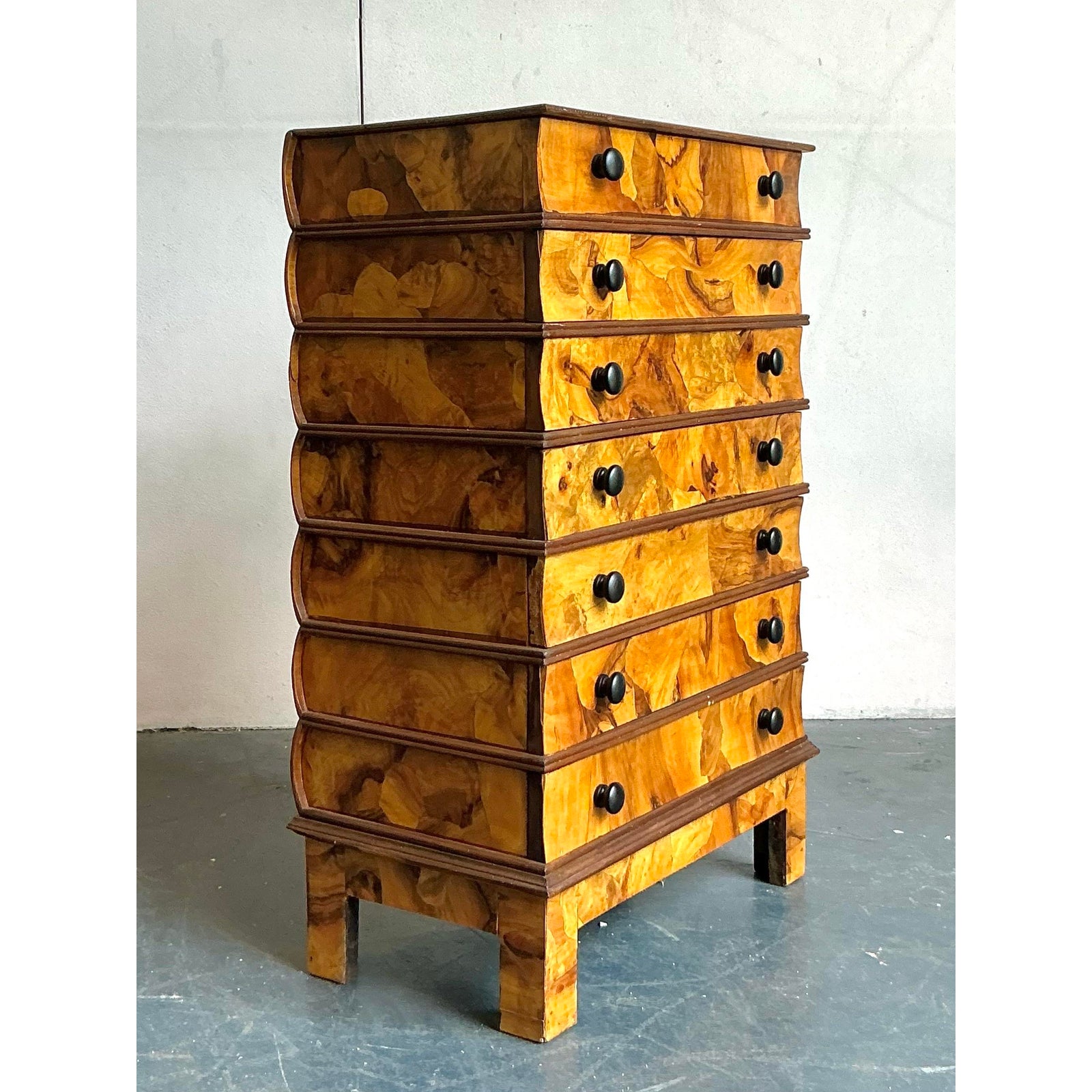 Vintage Italian Flip Top Burl Wood Chest of Drawers - Detail view