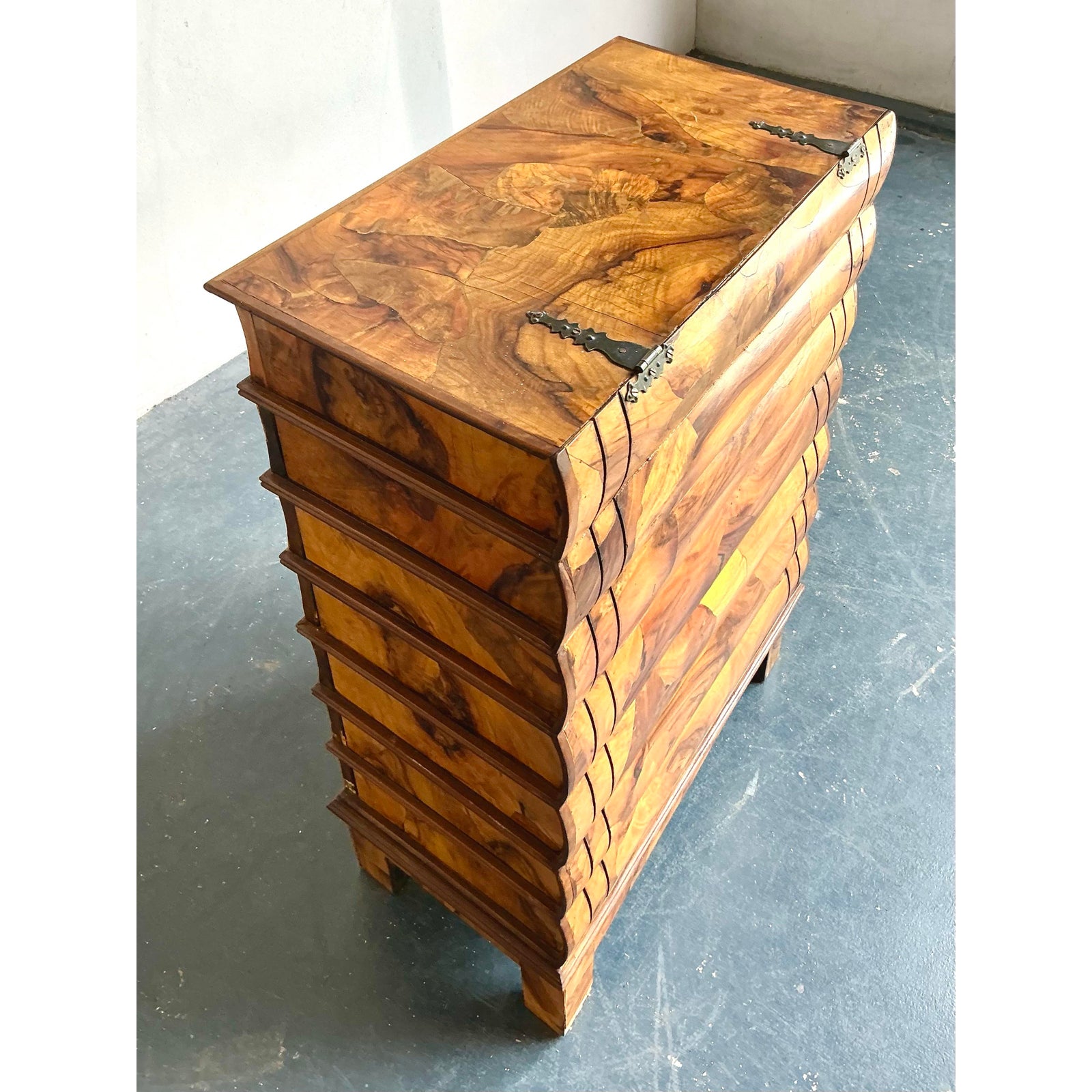 Vintage Italian Flip Top Burl Wood Chest of Drawers - Side view