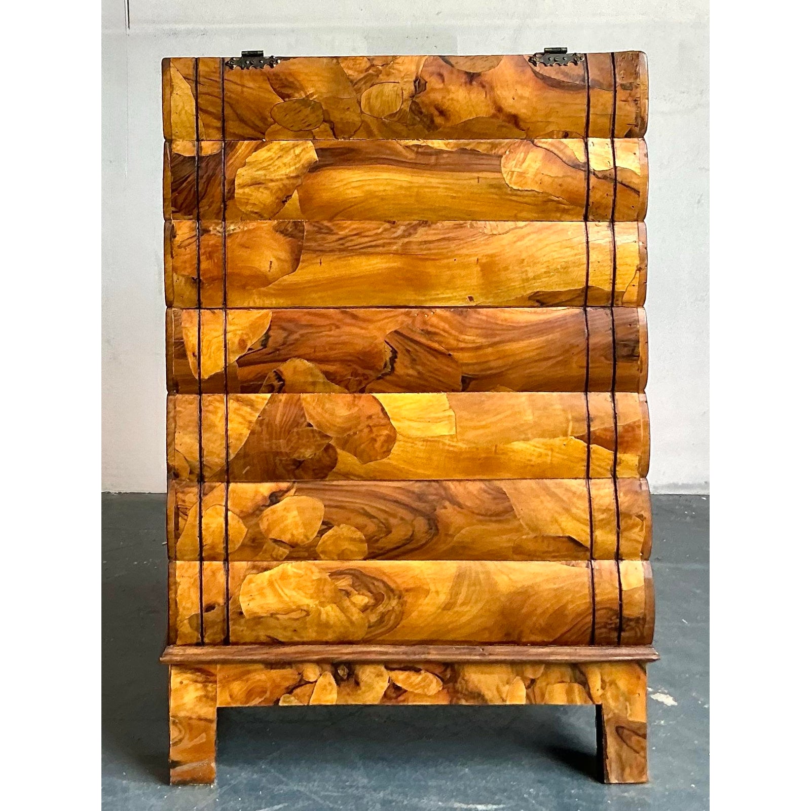Vintage Italian Flip Top Burl Wood Chest of Drawers - Back view