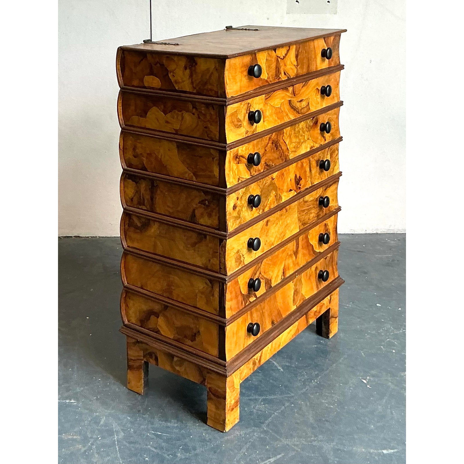 Vintage Italian Flip Top Burl Wood Chest of Drawers - Top view