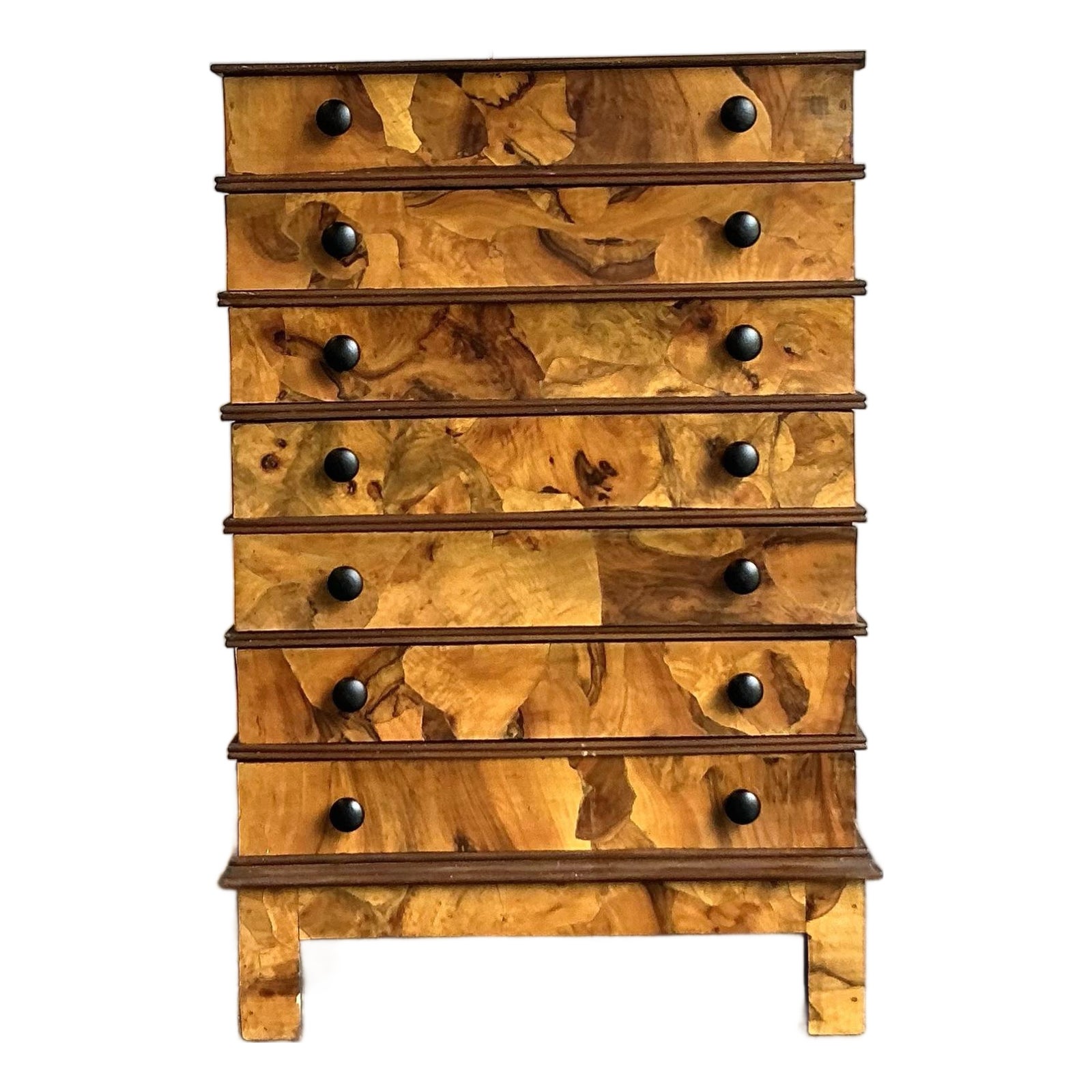 Vintage Italian Flip Top Burl Wood Chest of Drawers