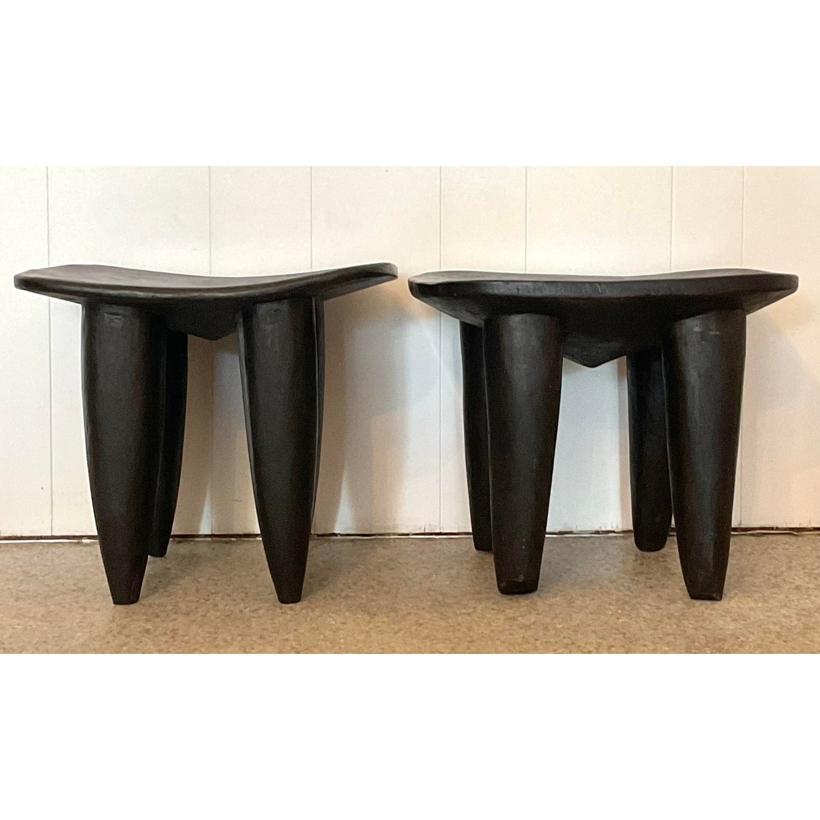 Vintage Boho Carved Senufo Stools - Set of 2 - Side view