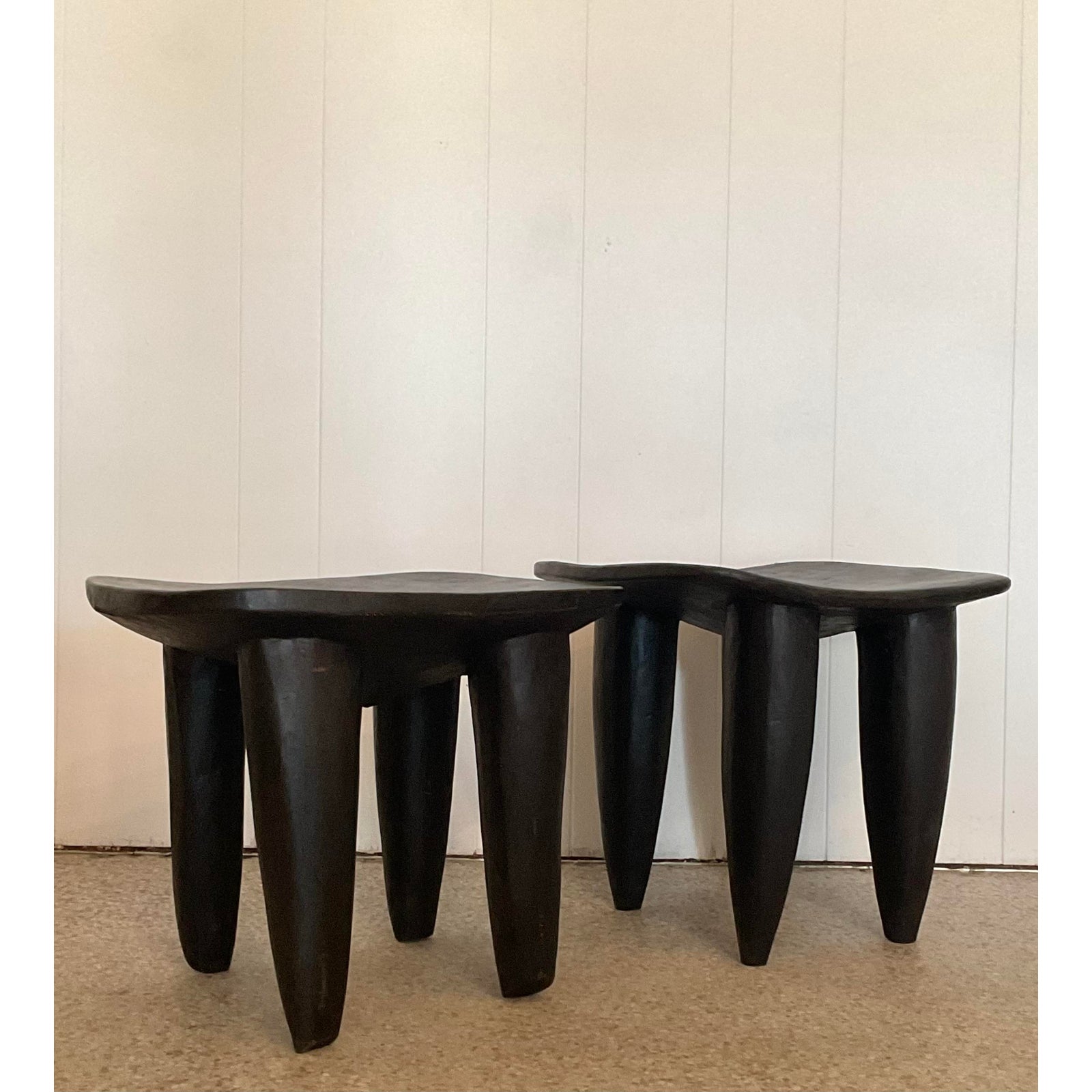 Vintage Boho Carved Senufo Stools - Set of 2 - Back view