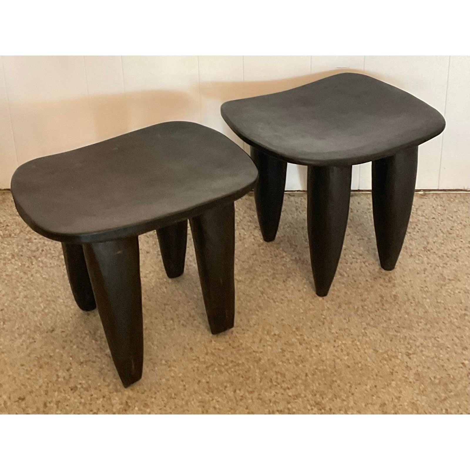 Vintage Boho Carved Senufo Stools - Set of 2 - Top view