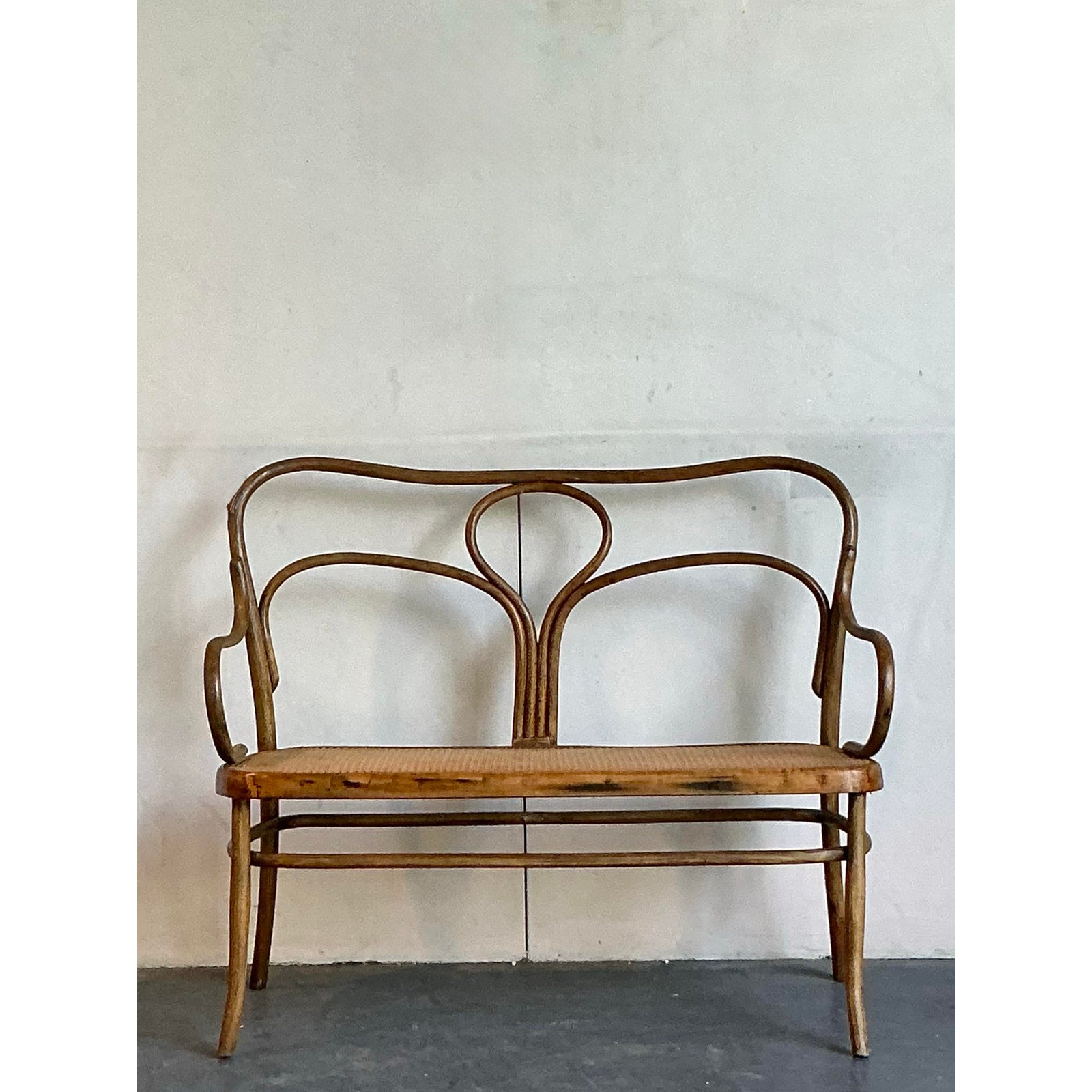 Vintage Mid-Century Modern Bent Wood Bench After Thonet - Back view