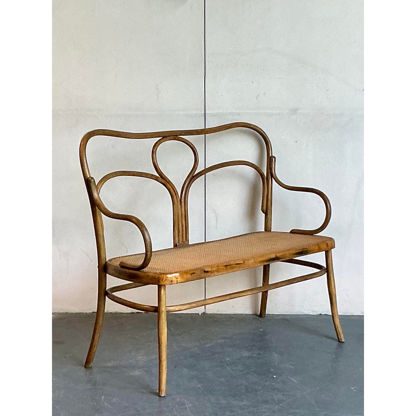 Vintage Mid-Century Modern Bent Wood Bench After Thonet - Top view