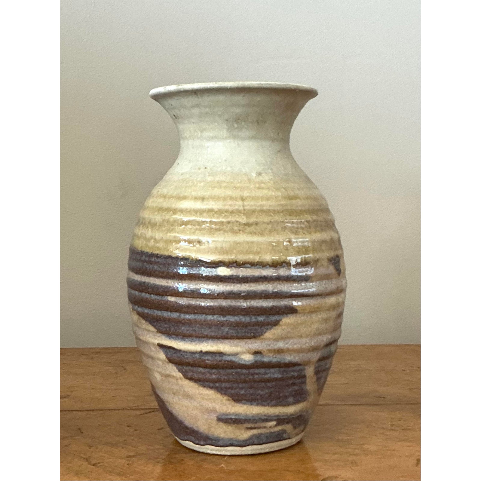 Vintage Boho Glazed Ceramic Vase - Side view