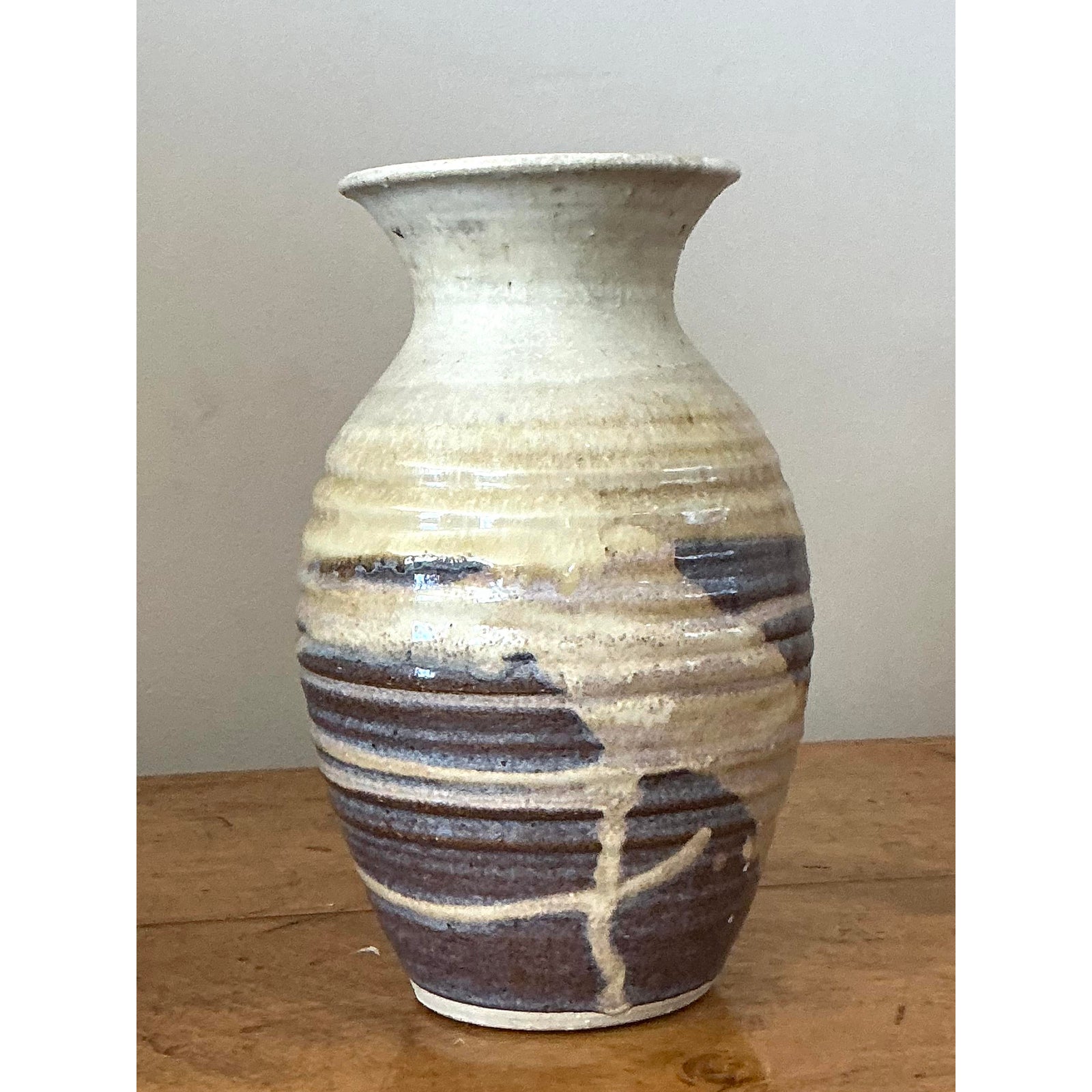 Vintage Boho Glazed Ceramic Vase - Back view