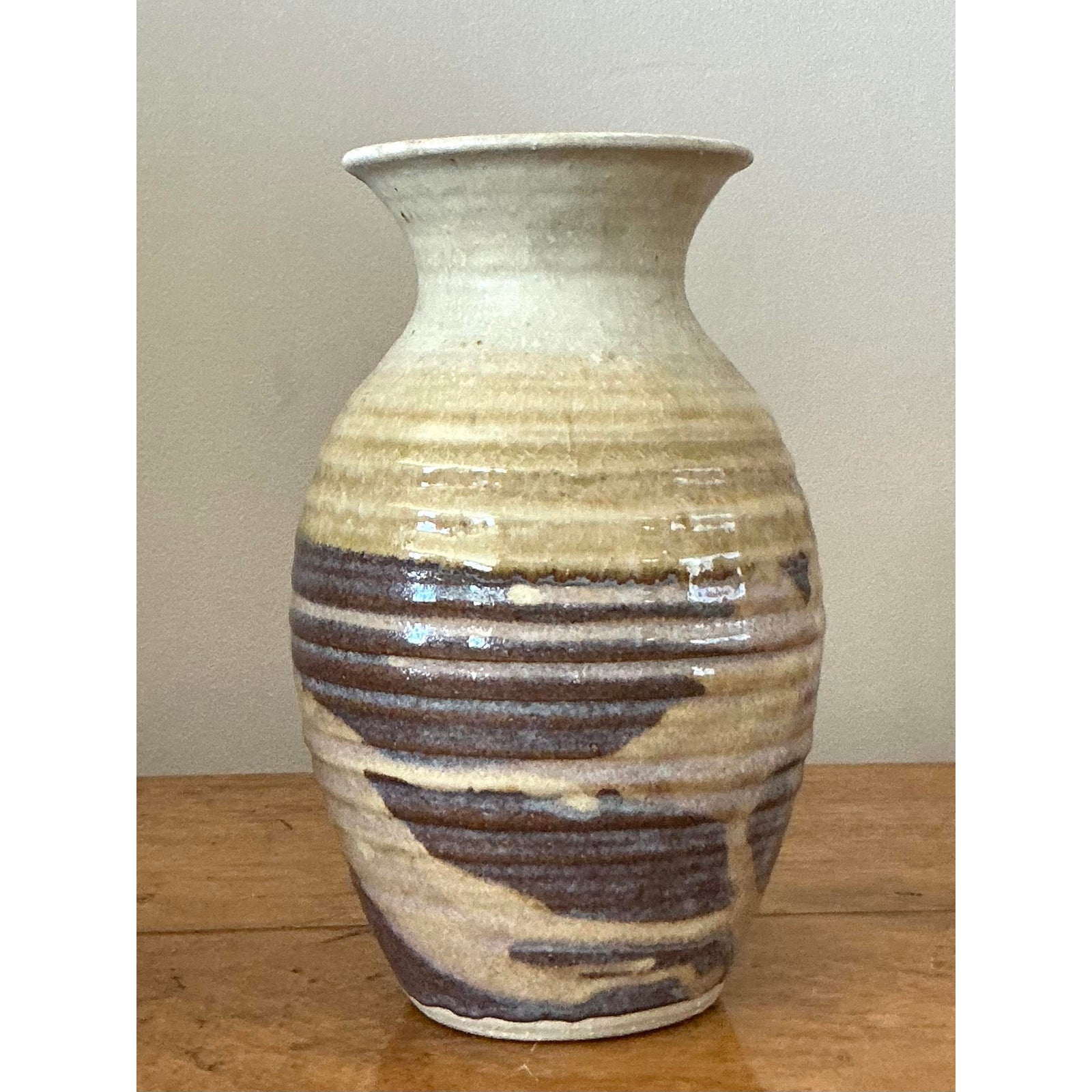 Vintage Boho Glazed Ceramic Vase - Top view
