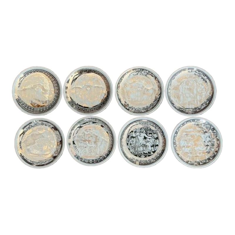 Vintage Italian Fornasetti Mythological Ceramic Coaster - Set of 8