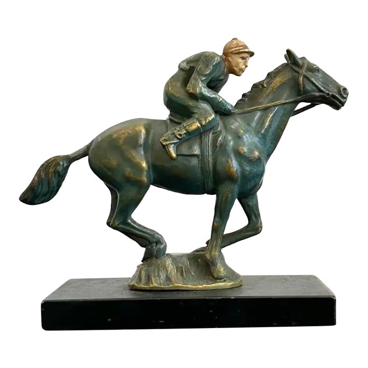 Vintage Mid 20th Century Equestrian Horse and Jockey Sculpture
