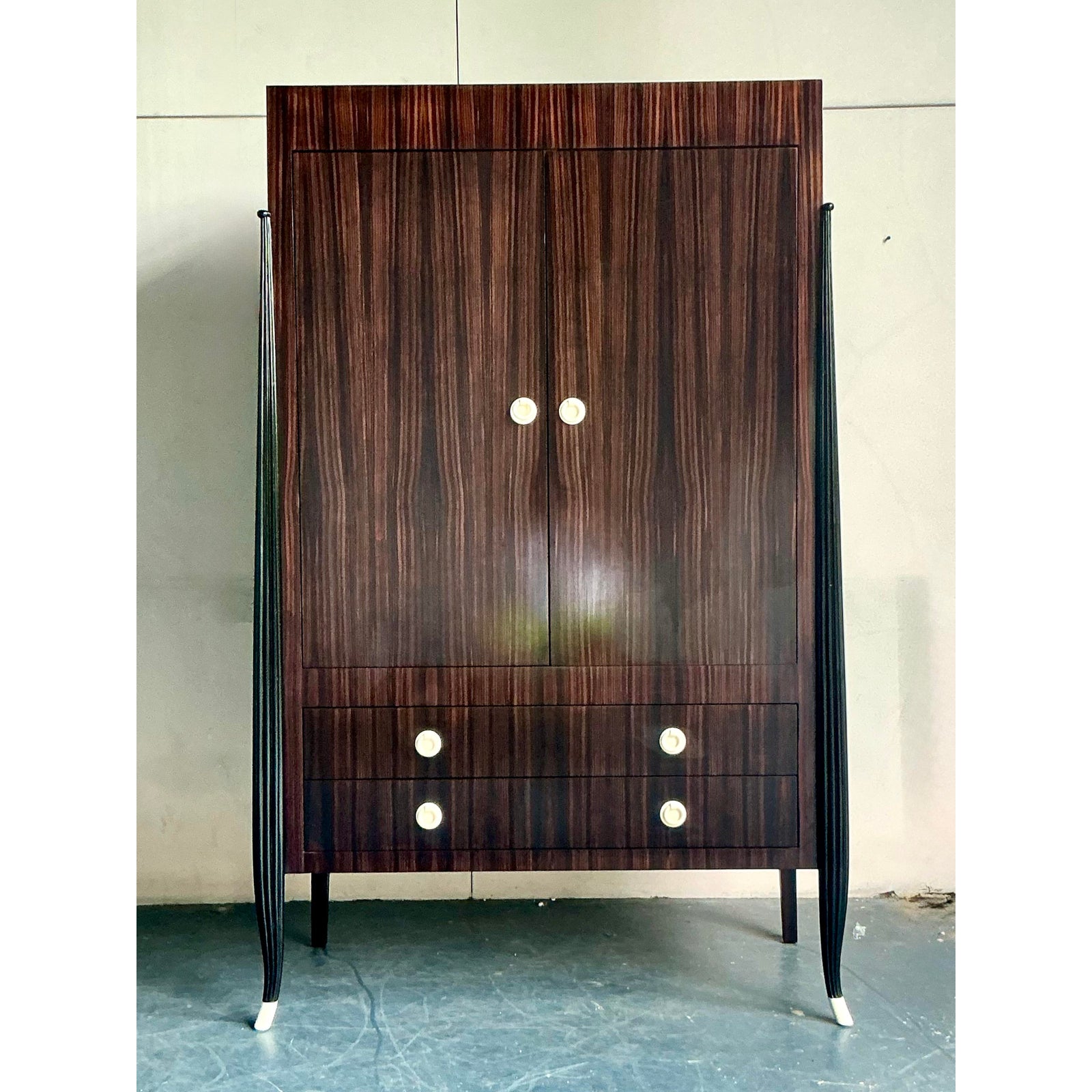 Vintage Boho Custom v. Rossi Zebra Wood Armoire - Detail view