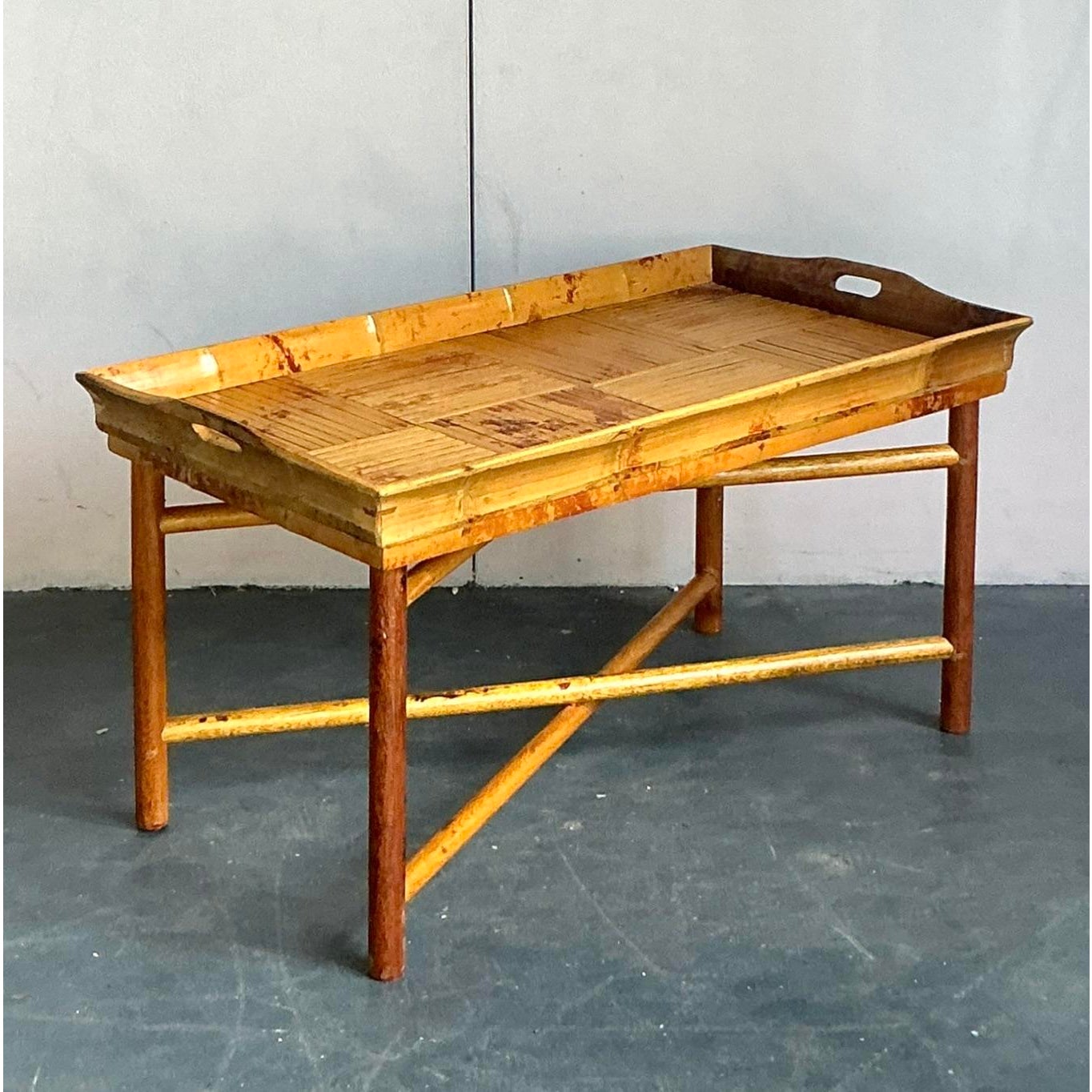 Vintage Coastal Patch Work Reed Coffee Table - Side view