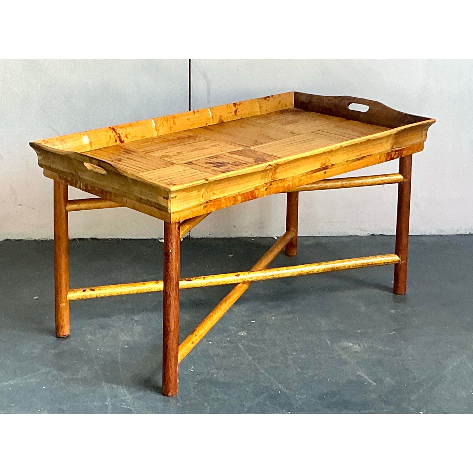 Vintage Coastal Patch Work Reed Coffee Table - Back view