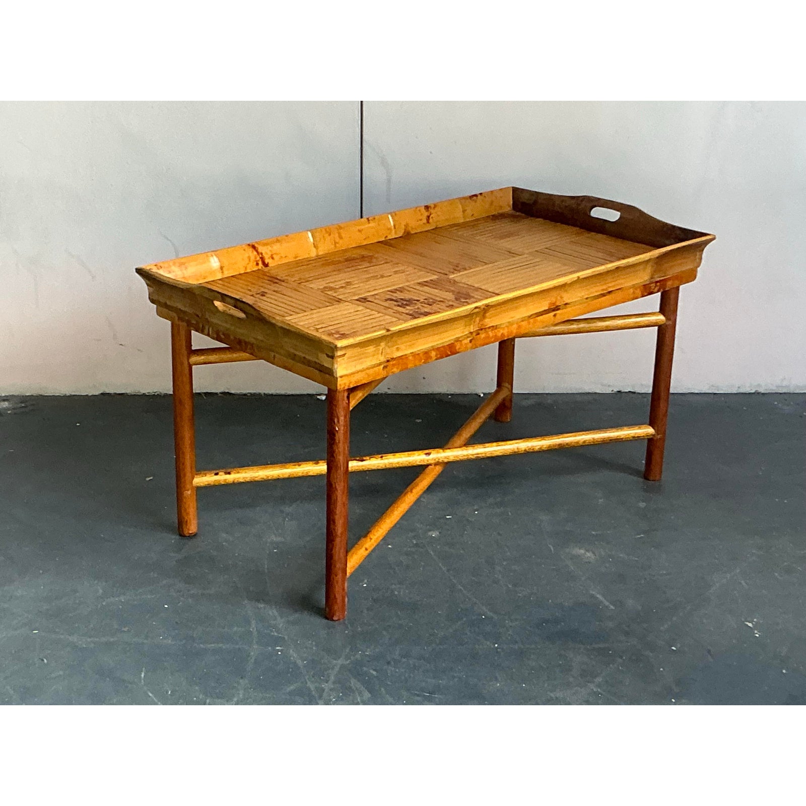 Vintage Coastal Patch Work Reed Coffee Table - Top view