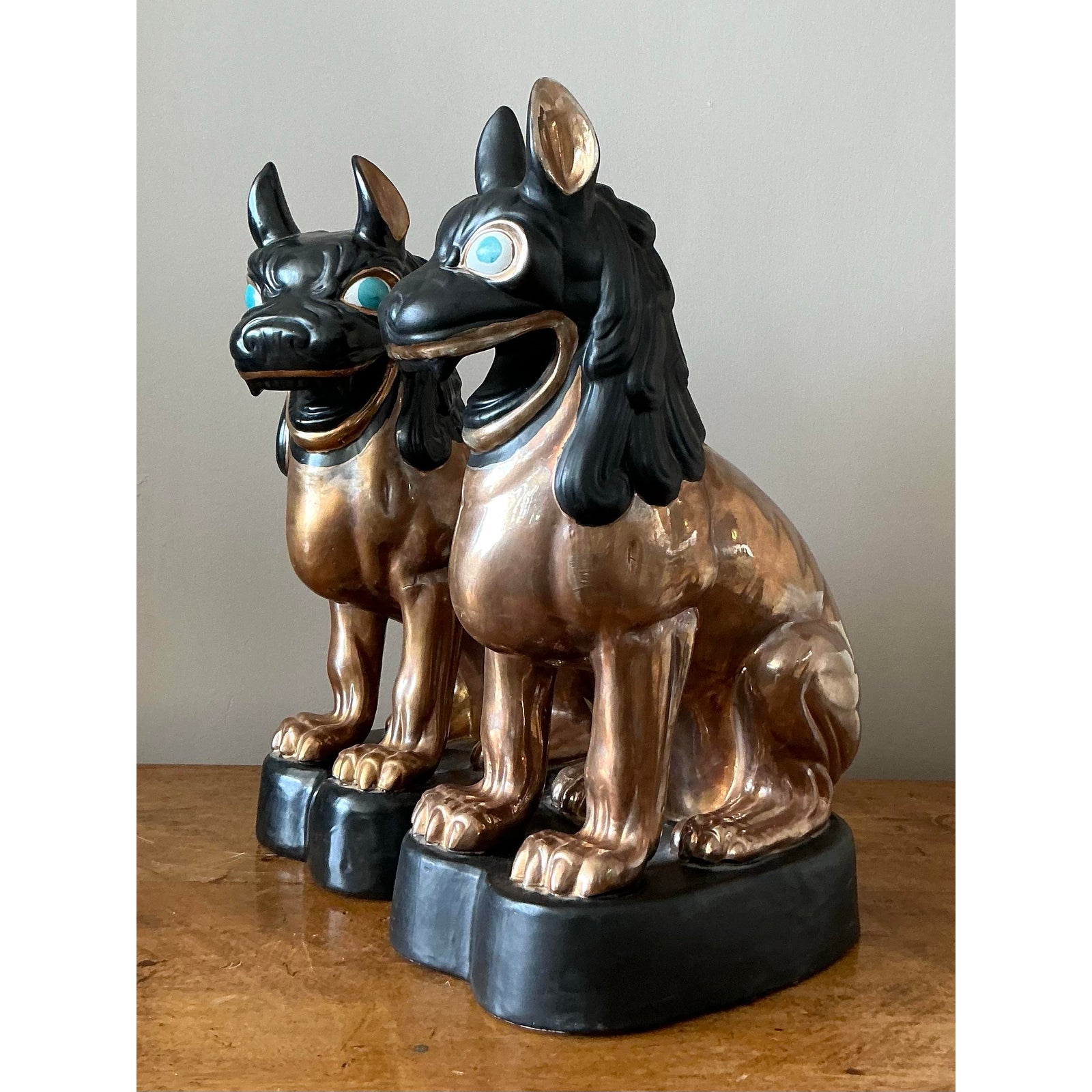 Vintage Glazed Ceramic Foo Dogs - A Pair - Side view