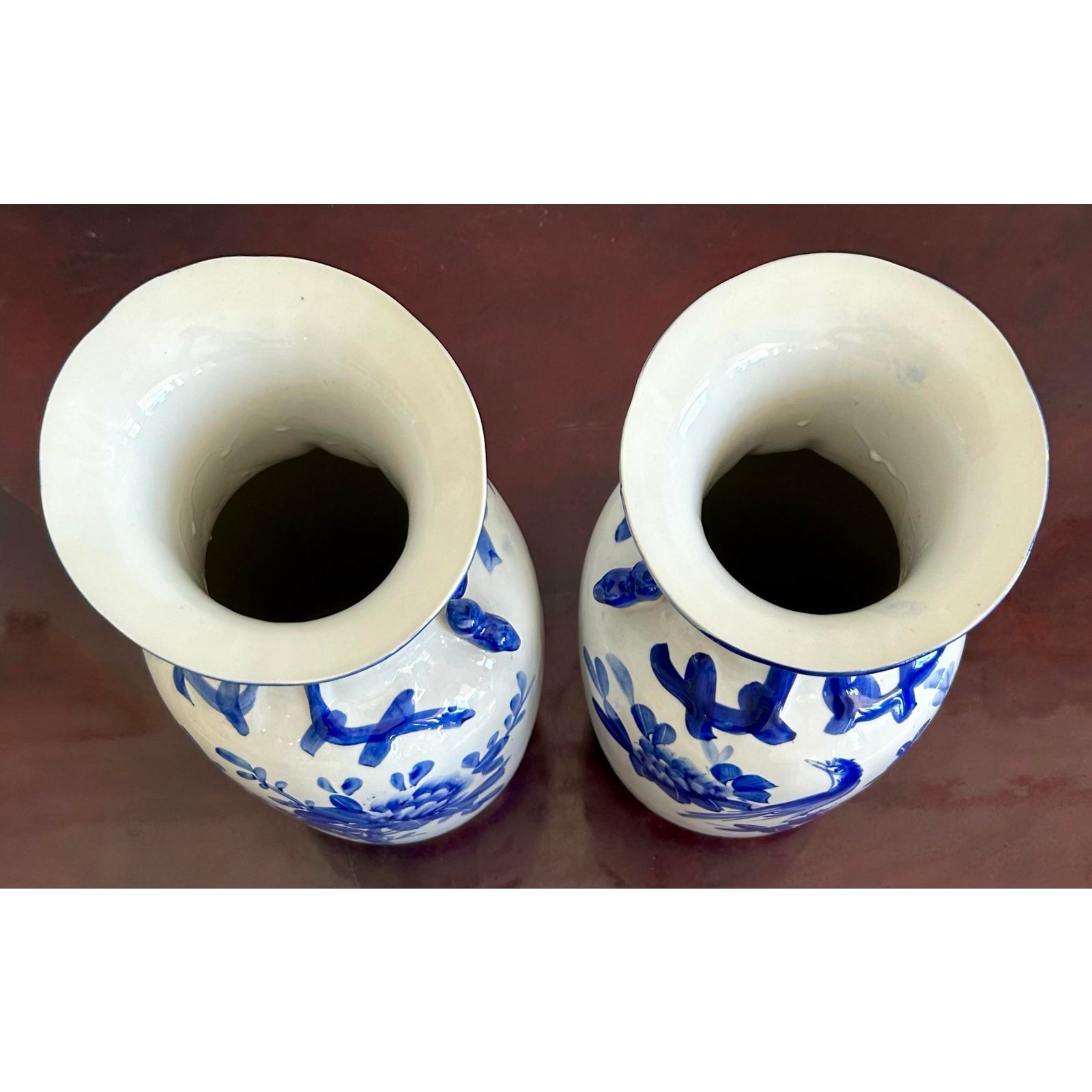 Vintage Blue and White Porcelian Vase Pair - Back view