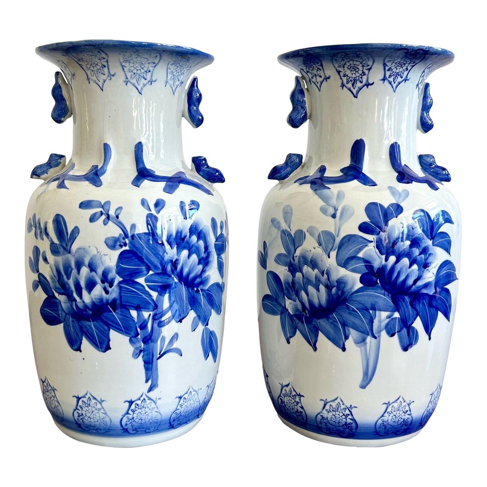 Vintage Blue and White Porcelian Vase Pair