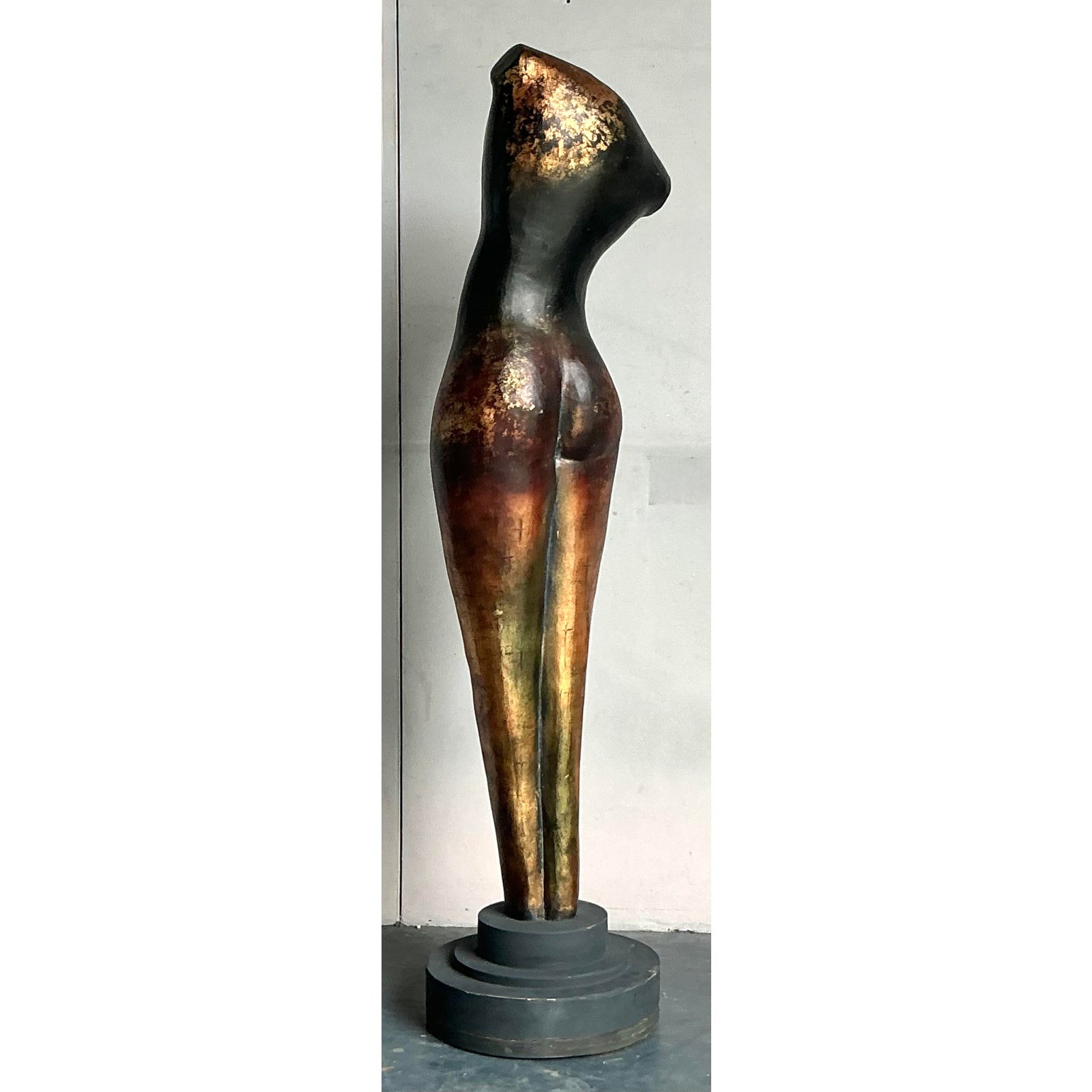 Vintage Boho Monumental Abstract Figurative Sculpture of Woman - Side view