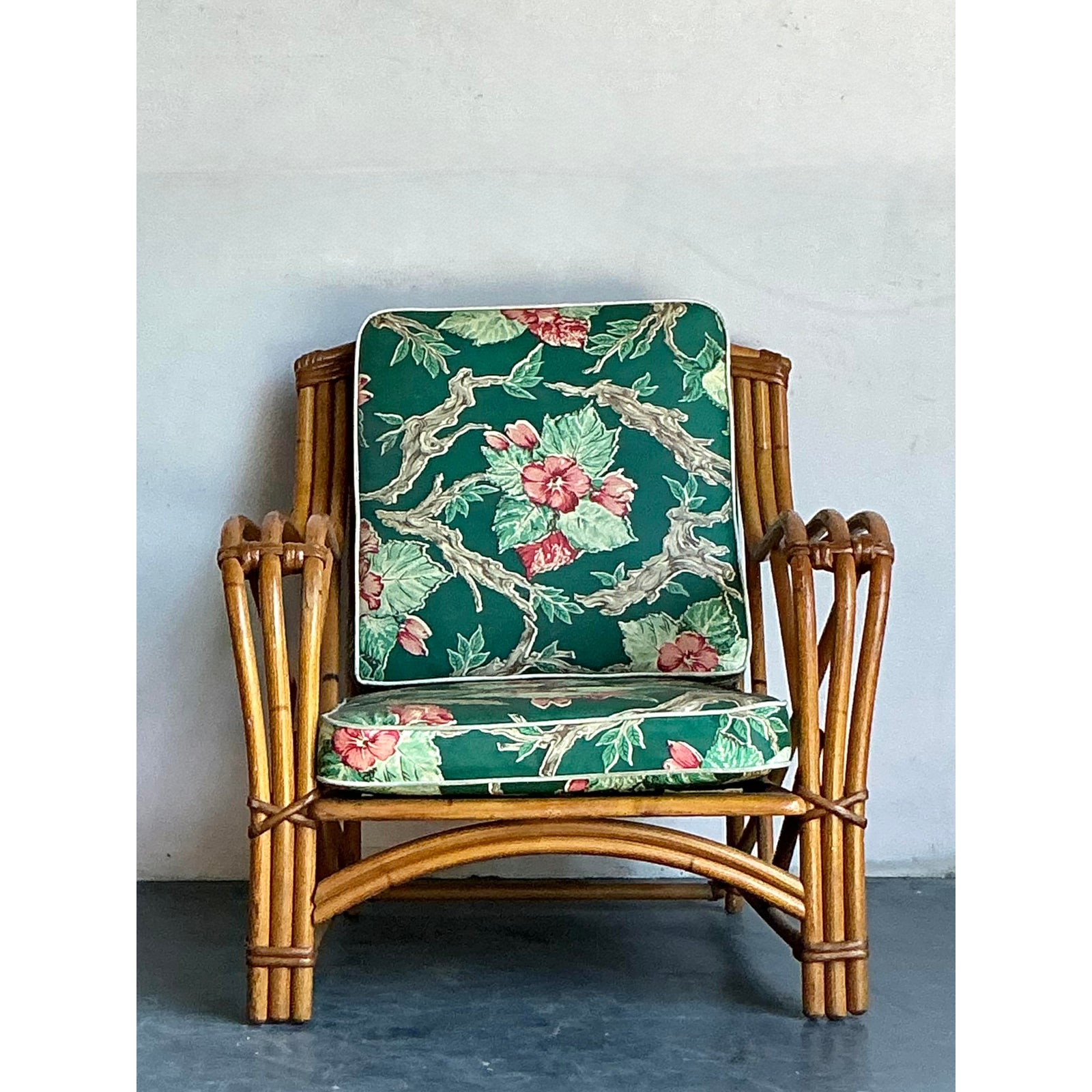 Vintage Heywood Wakefield Mid-Century Modern Bent Rattan Lounge Chair - Back view