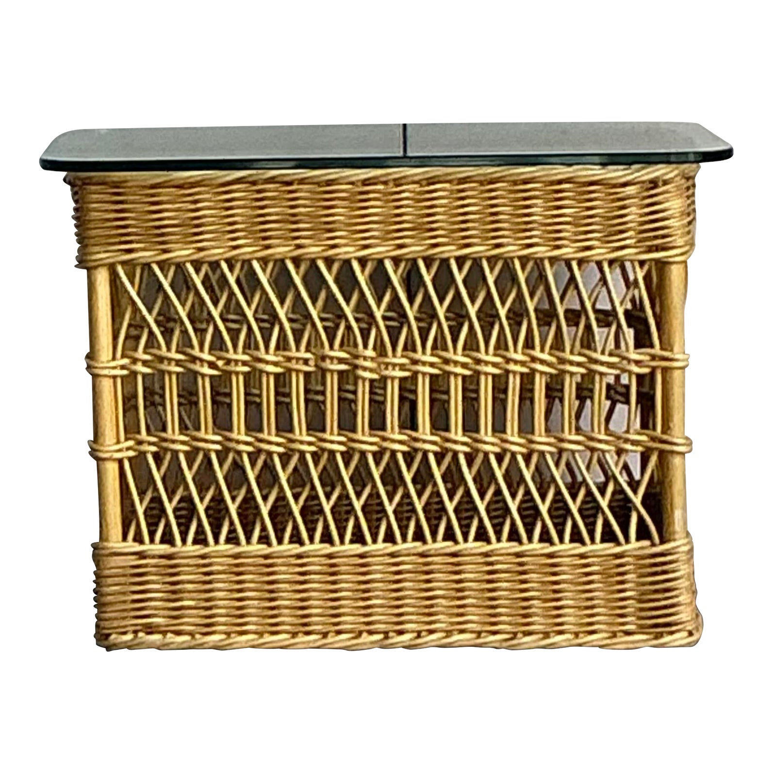 Vintage Boho Trellis Rattan Side Table