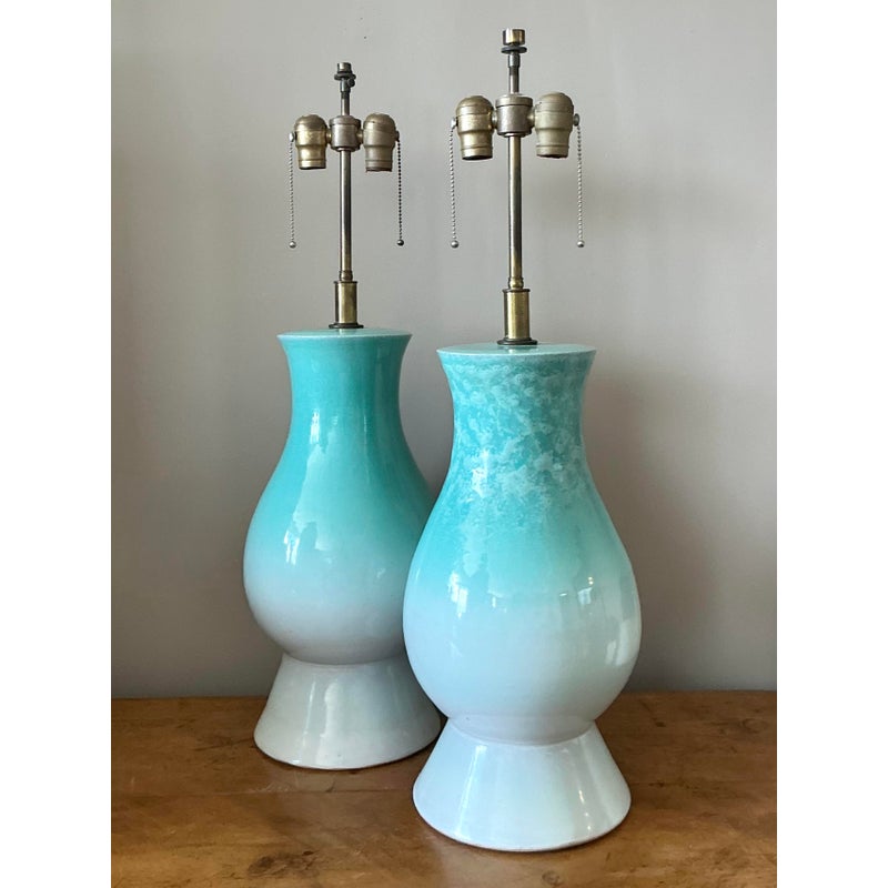 Vintage Boho Glazed Ceramic Lamps - A Pair - Side view