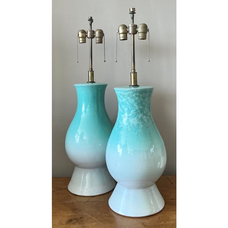 Vintage Boho Glazed Ceramic Lamps - A Pair - Back view