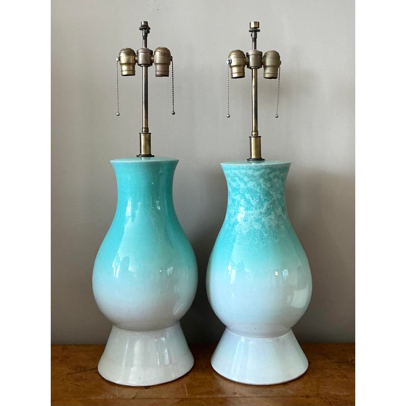 Vintage Boho Glazed Ceramic Lamps - A Pair - Detail view