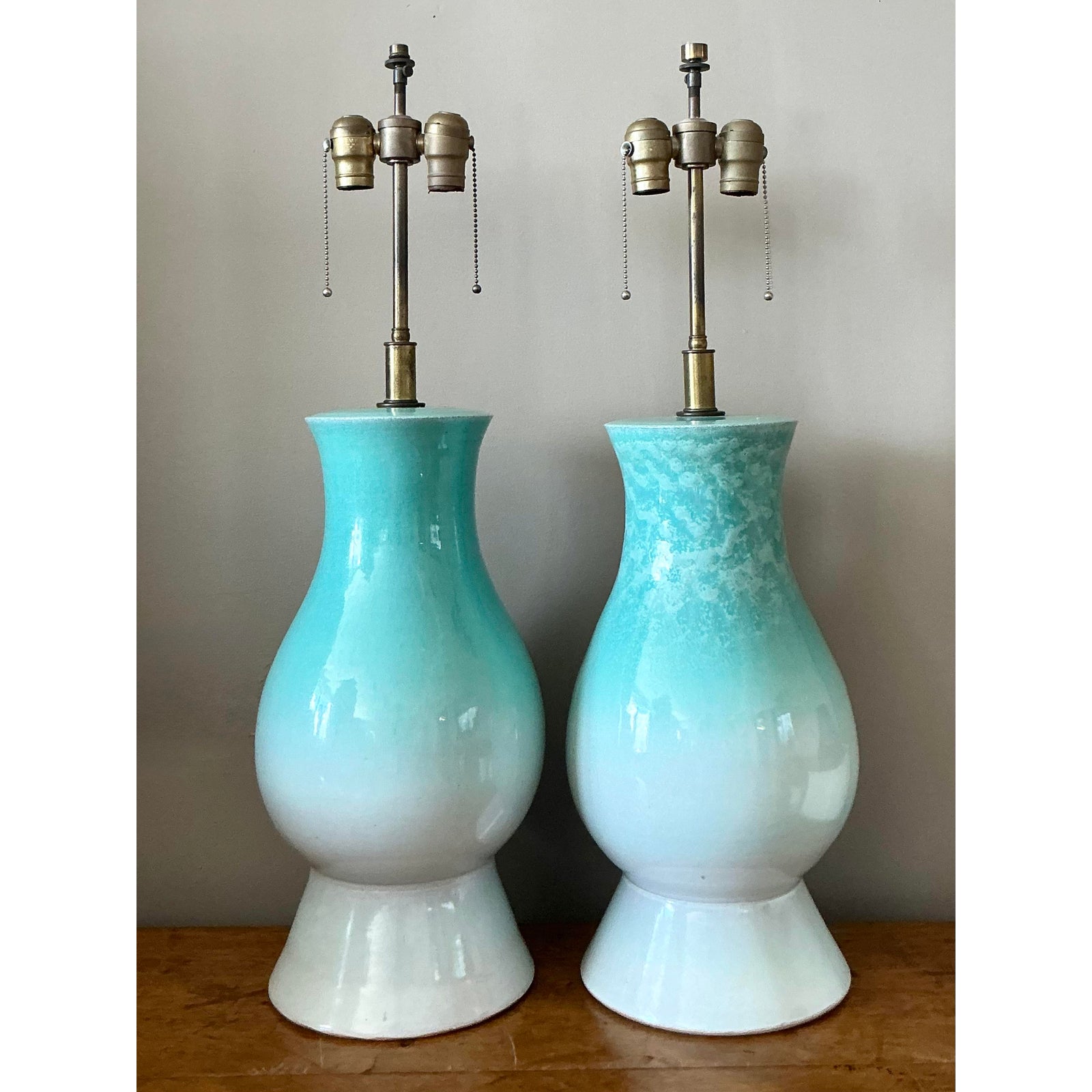 Vintage Boho Glazed Ceramic Lamps - A Pair - Top view