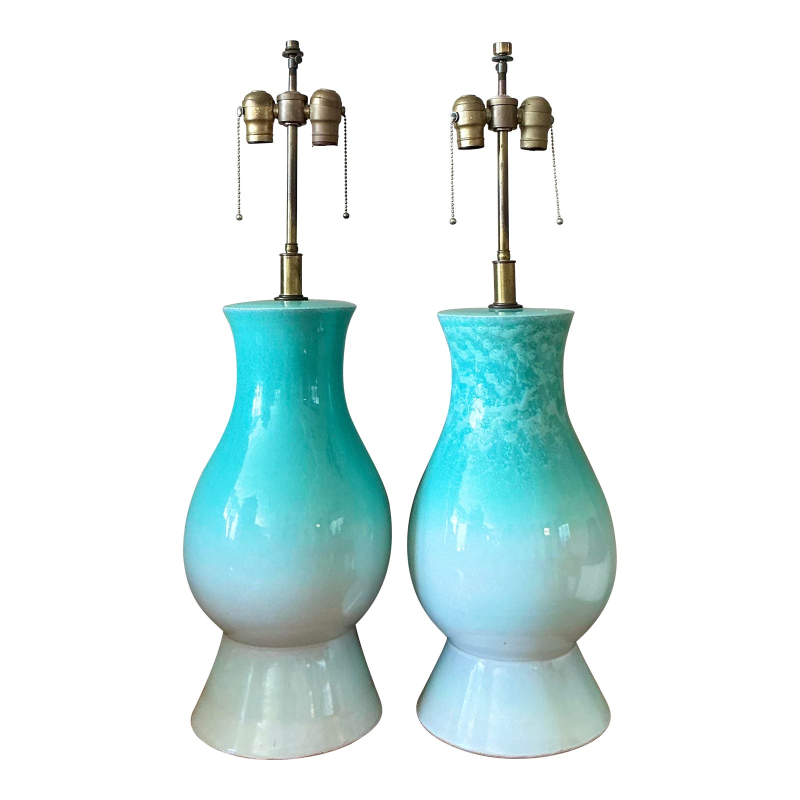 Vintage Boho Glazed Ceramic Lamps - A Pair