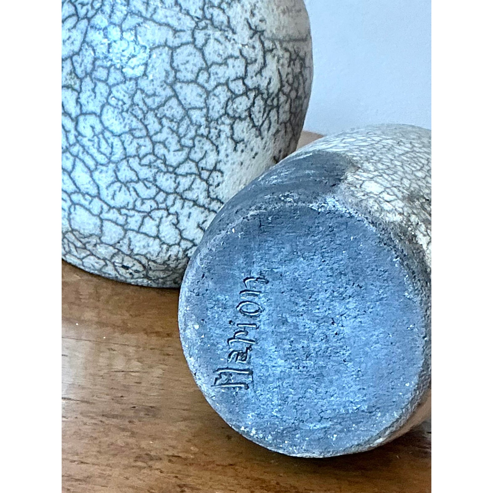 Vintage Boho Original Crackle Finish Studio Pottery Vases - Set of 2 - Top view