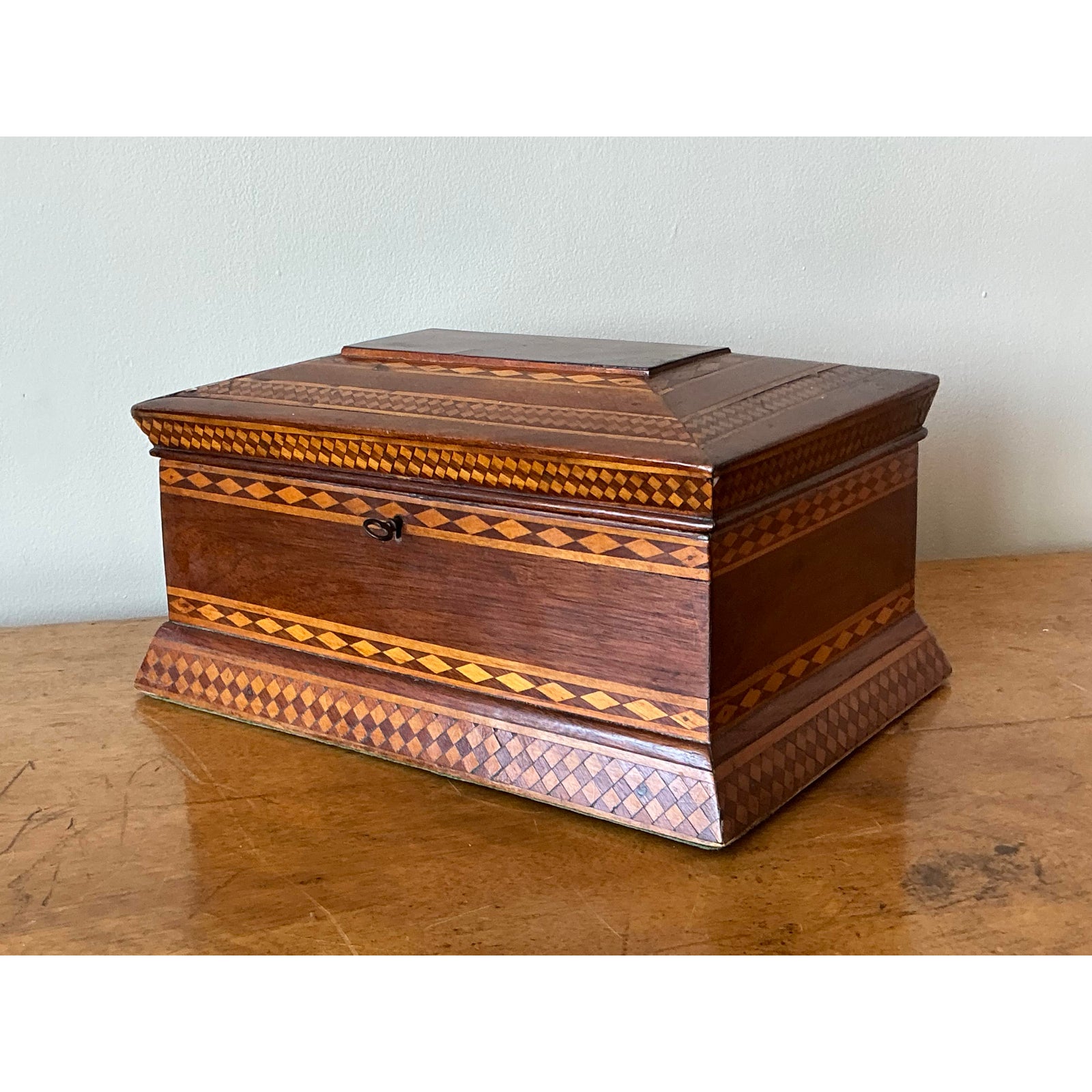 Vintage Boho 19th Century Marquetry Box - Back view