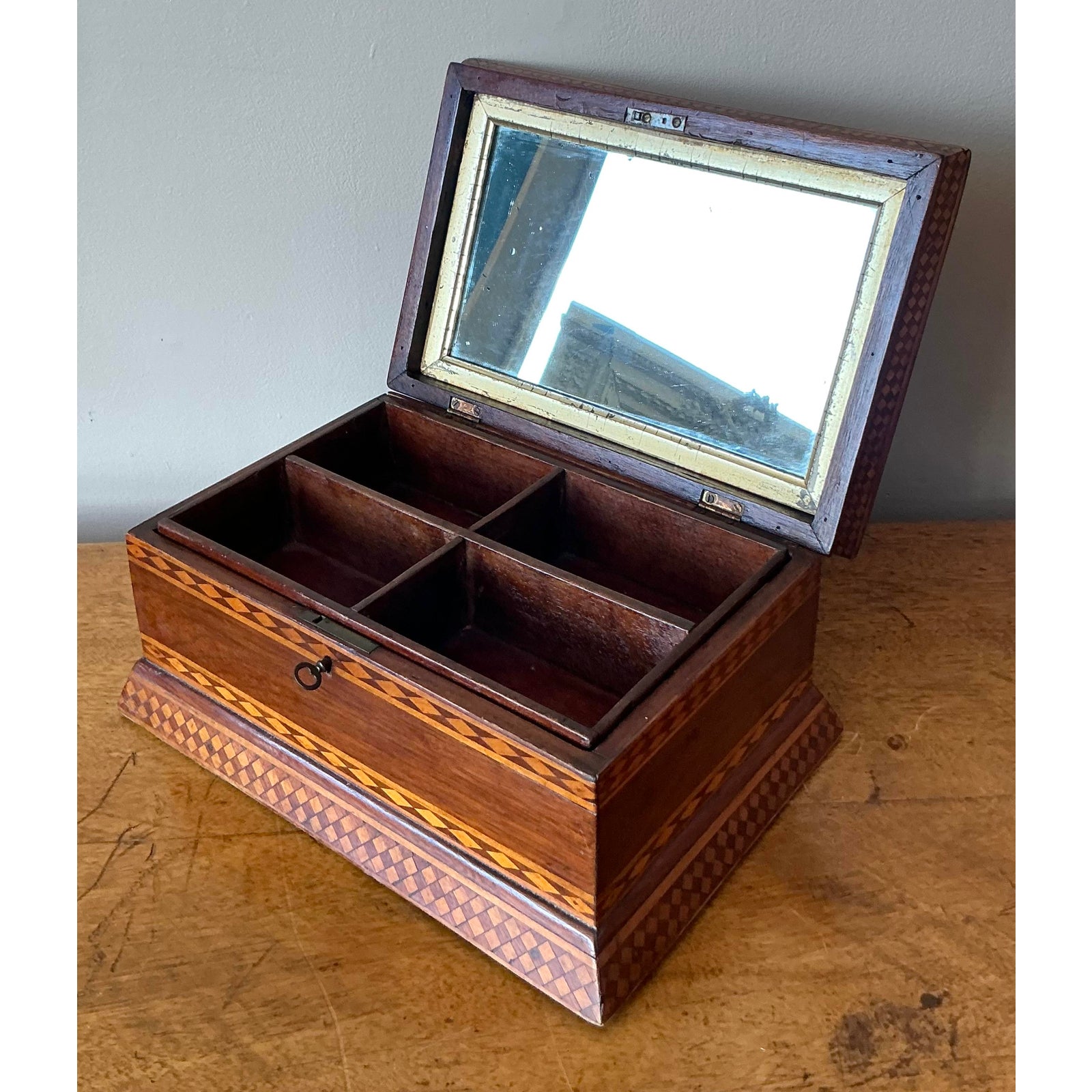 Vintage Boho 19th Century Marquetry Box - Top view