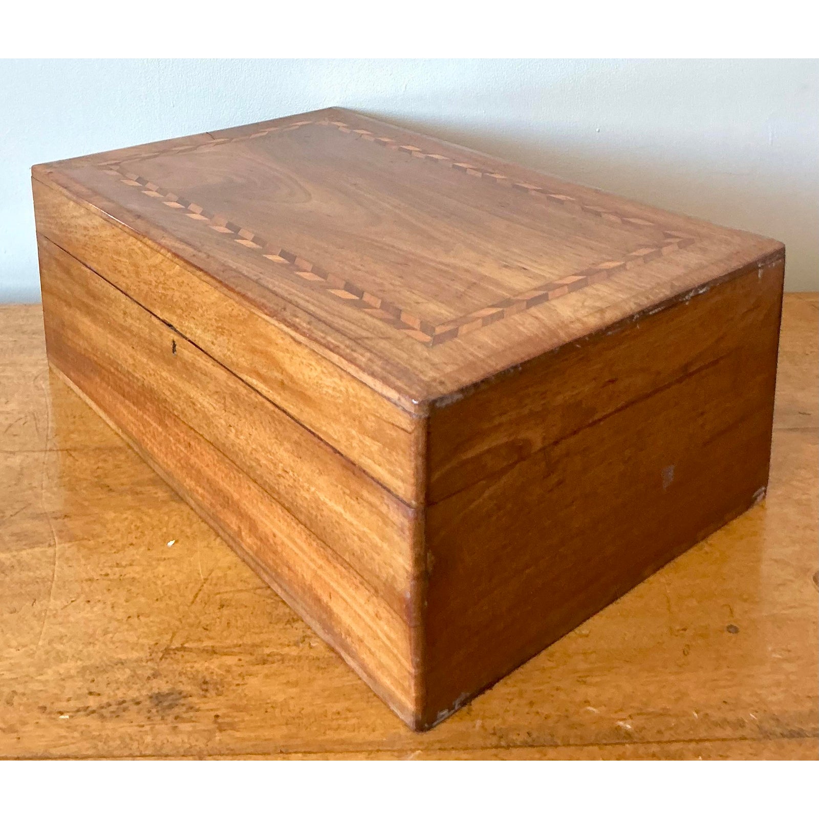 Vintage Boho Large Marquetry Box - Side view