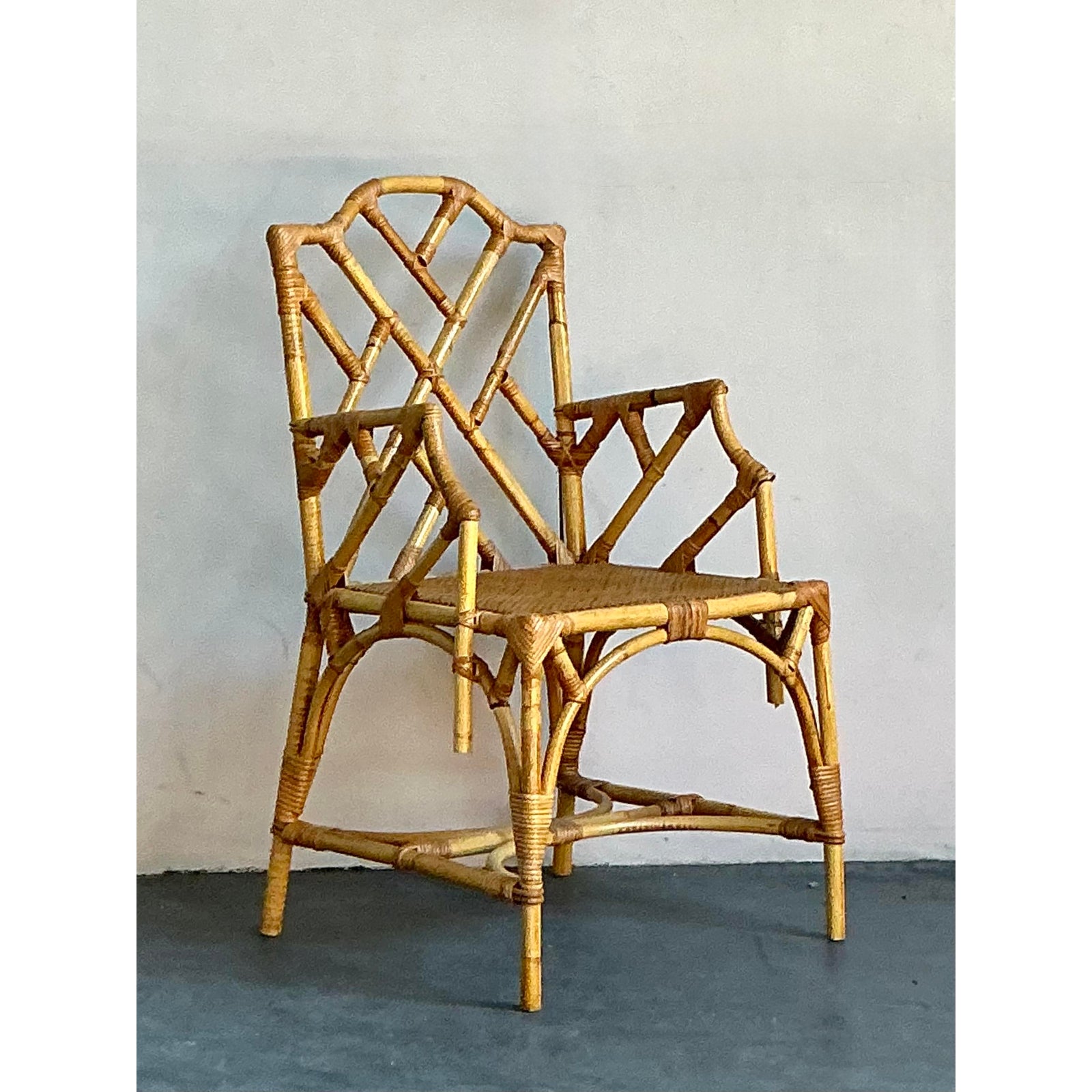 Vintage Italian Bamboo Chinese Chippendale Arm Chair - Detail view