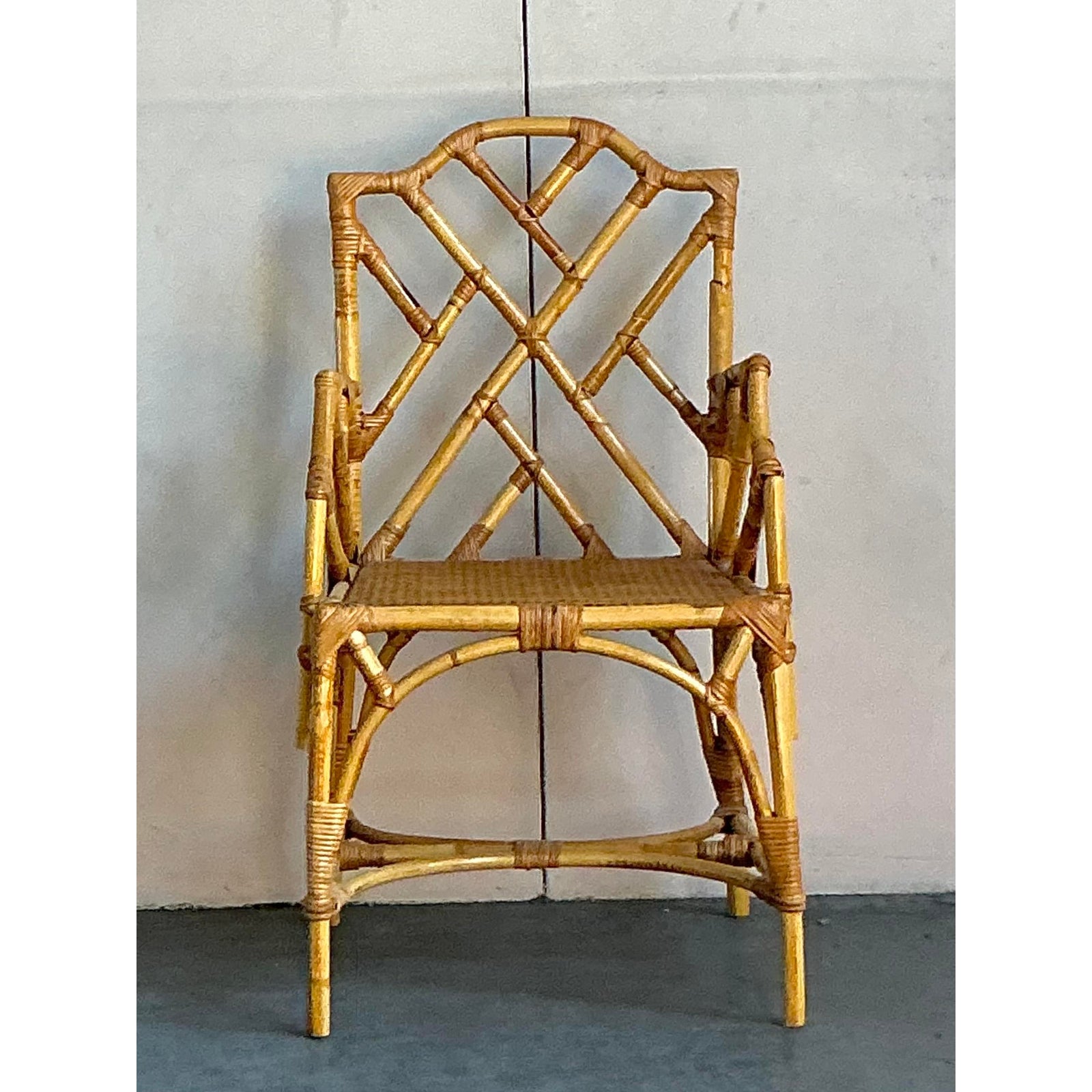 Vintage Italian Bamboo Chinese Chippendale Arm Chair - Back view